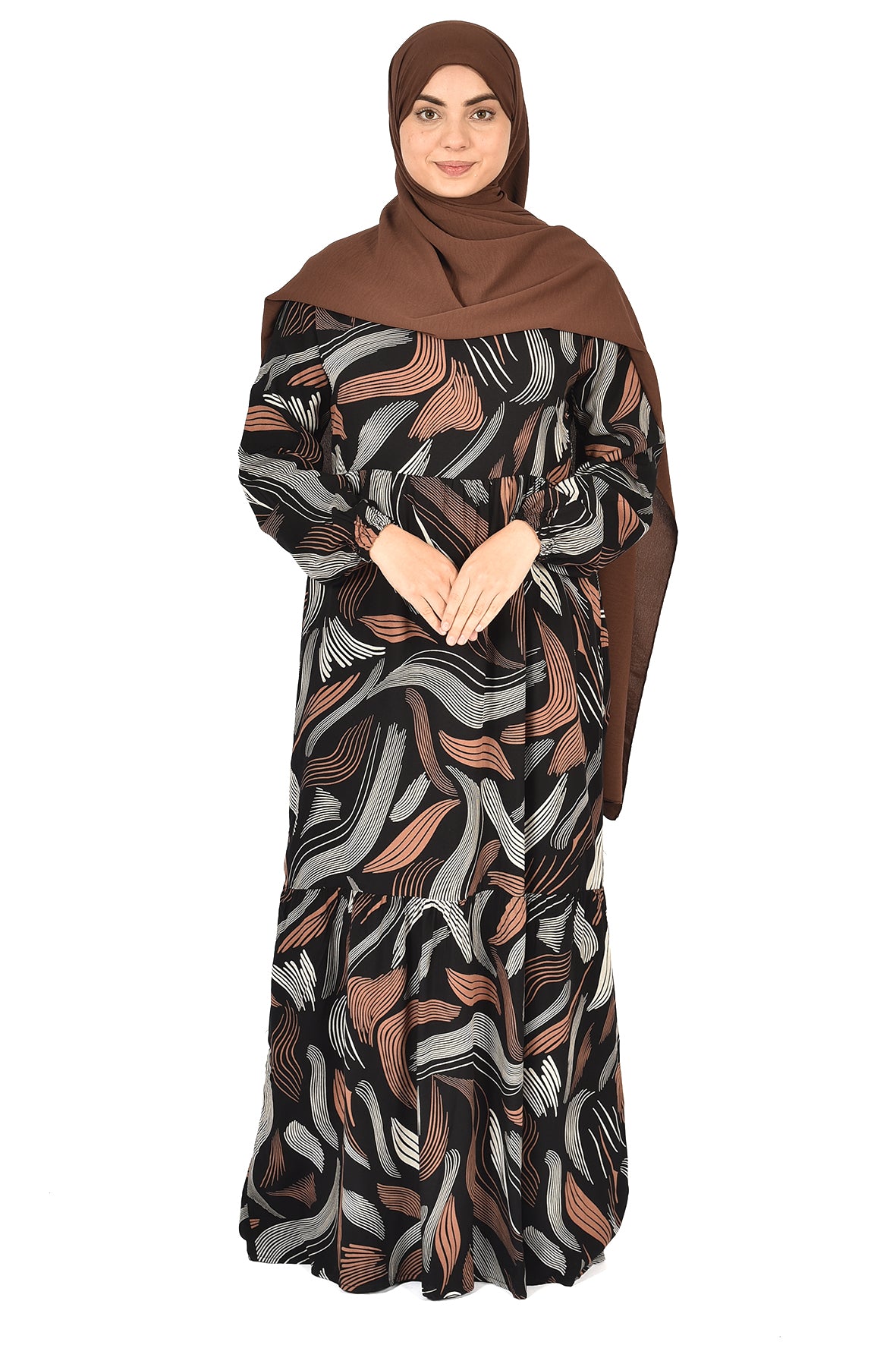 Flowing Pattern Abaya – Earth Tone Elegance ( guz dress )
