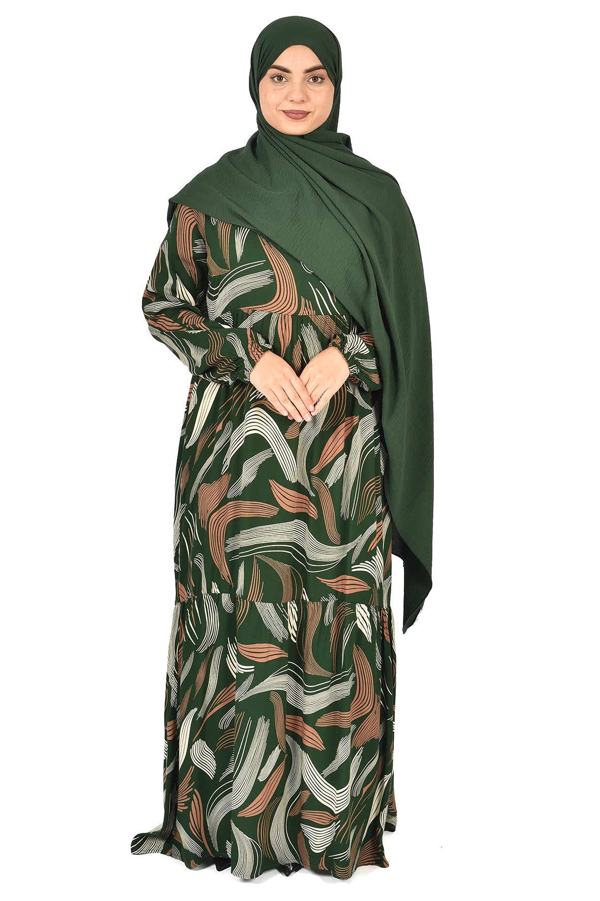 Elegant Green Flow Pattern Abaya ( guz dress )