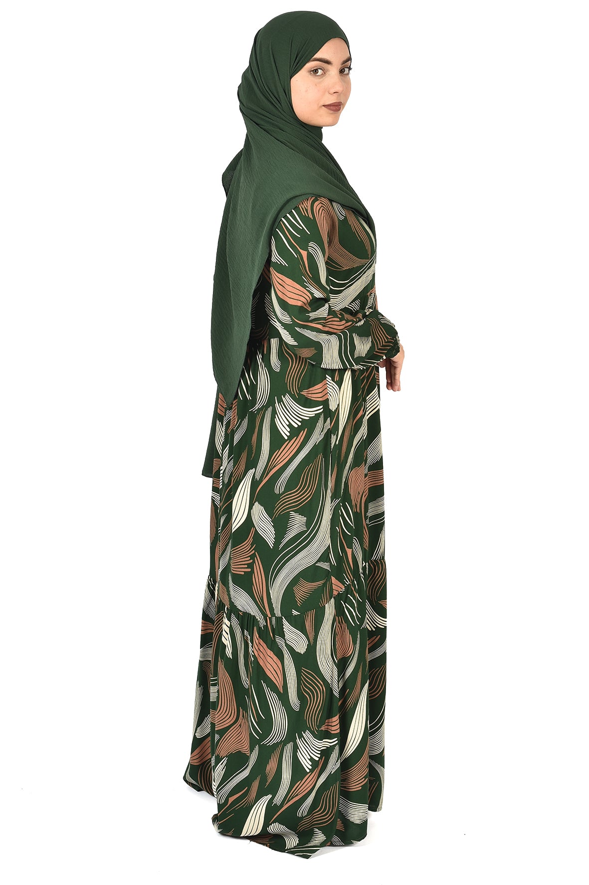 Elegant Green Flow Pattern Abaya ( guz dress )