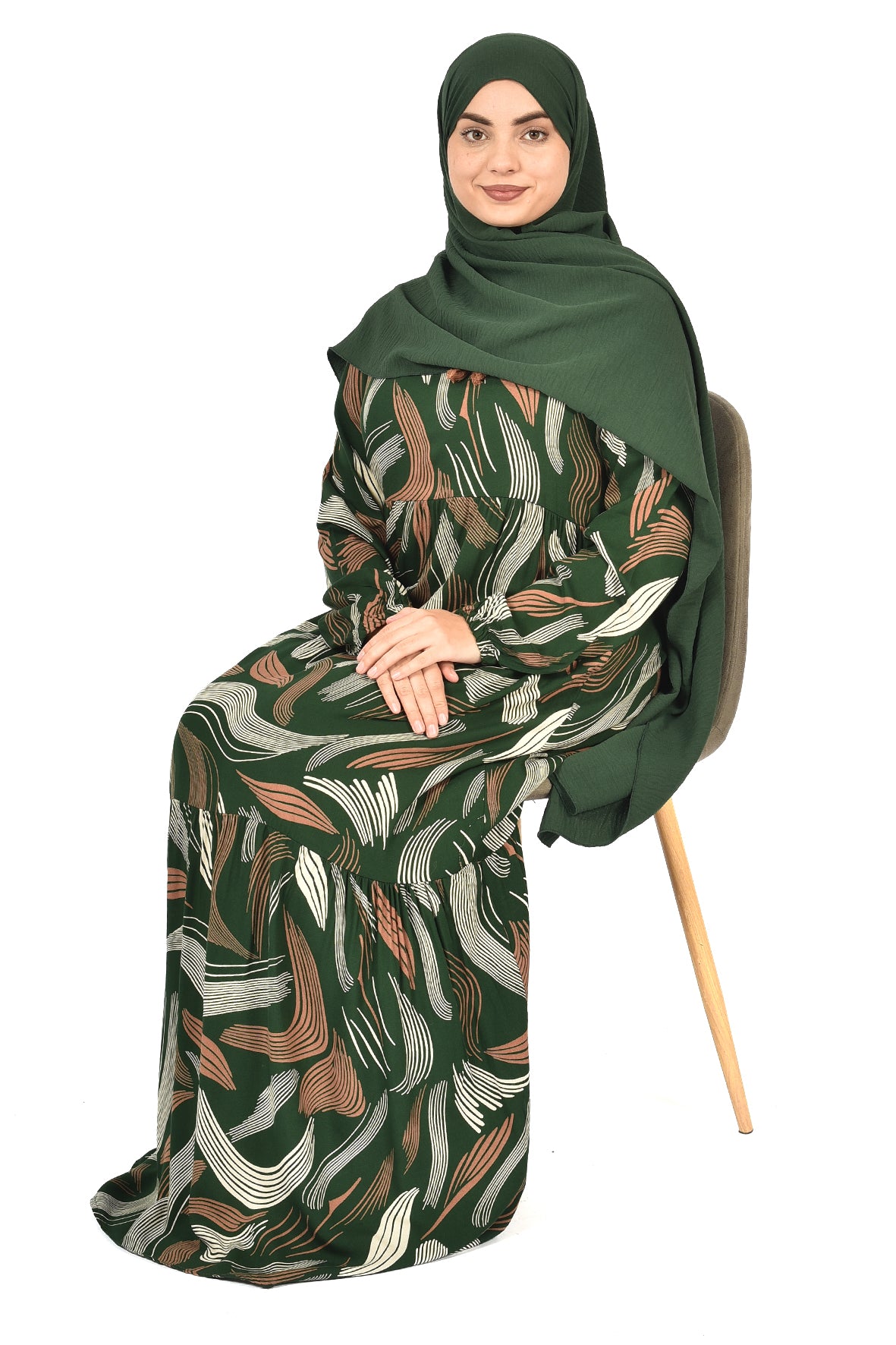 Elegant Green Flow Pattern Abaya ( guz dress )