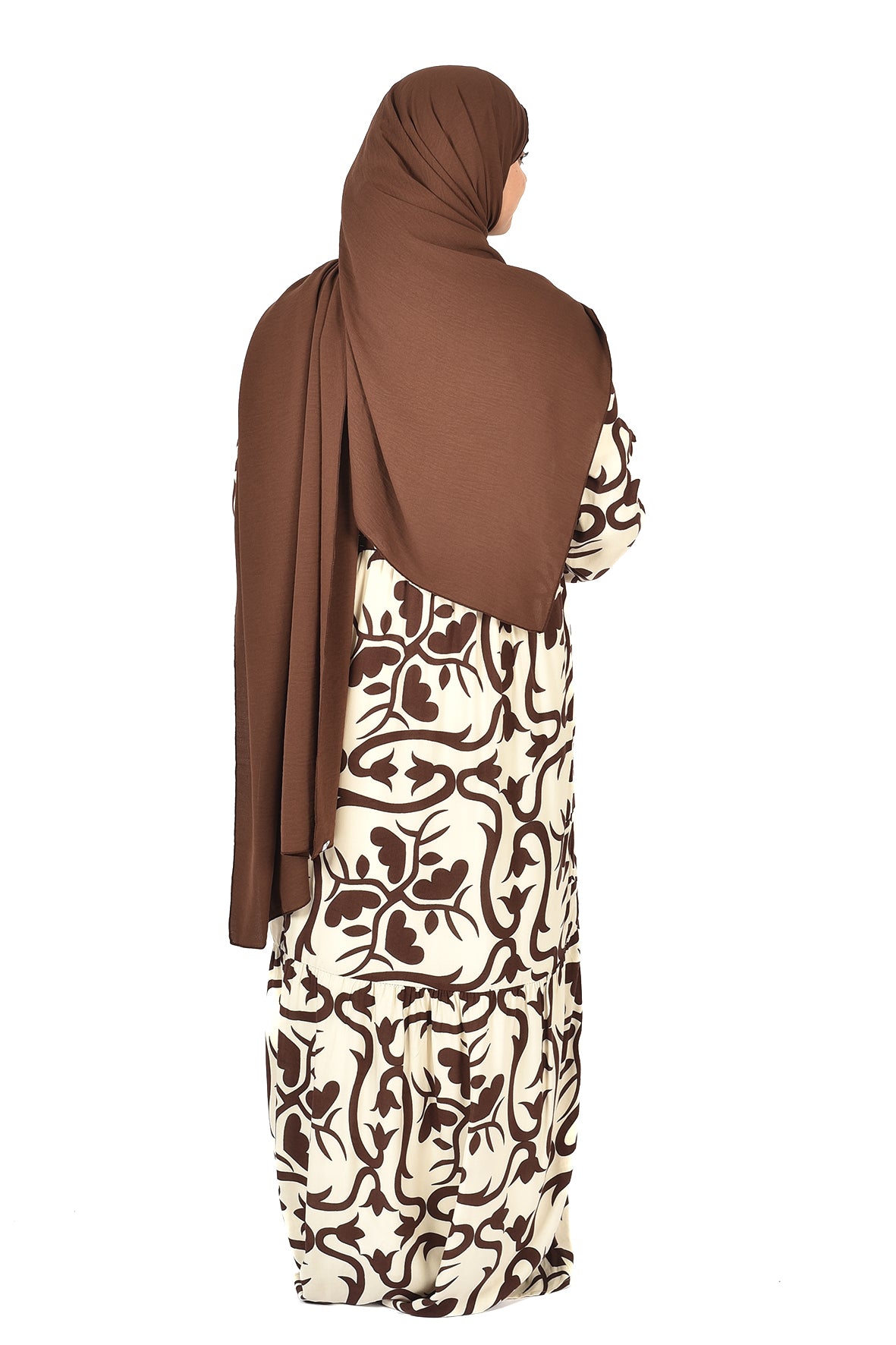 Beige Abaya with Brown Botanical Print ( guz dress )