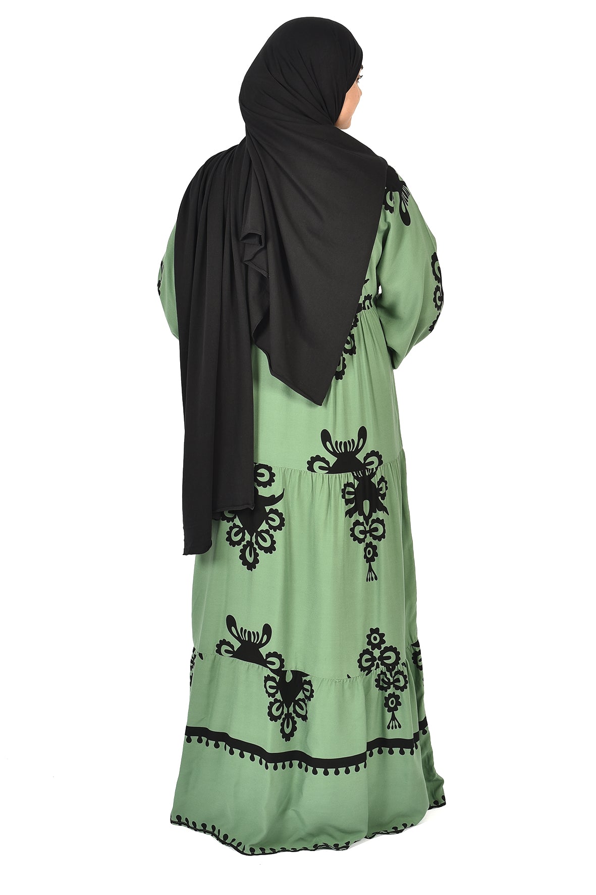 Green Abaya with Classic Black Embroidery ( guz dress )