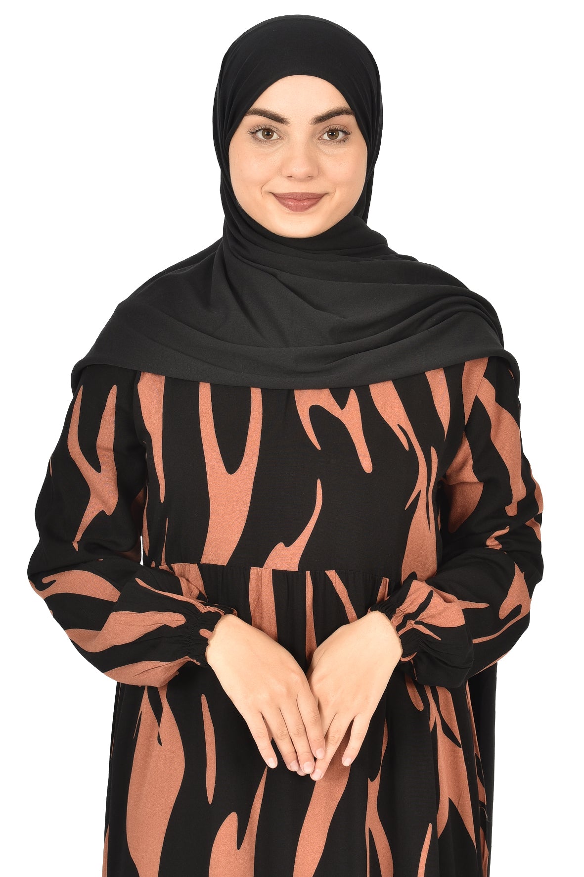Black Abaya with Bold Copper Pattern ( guz dress )