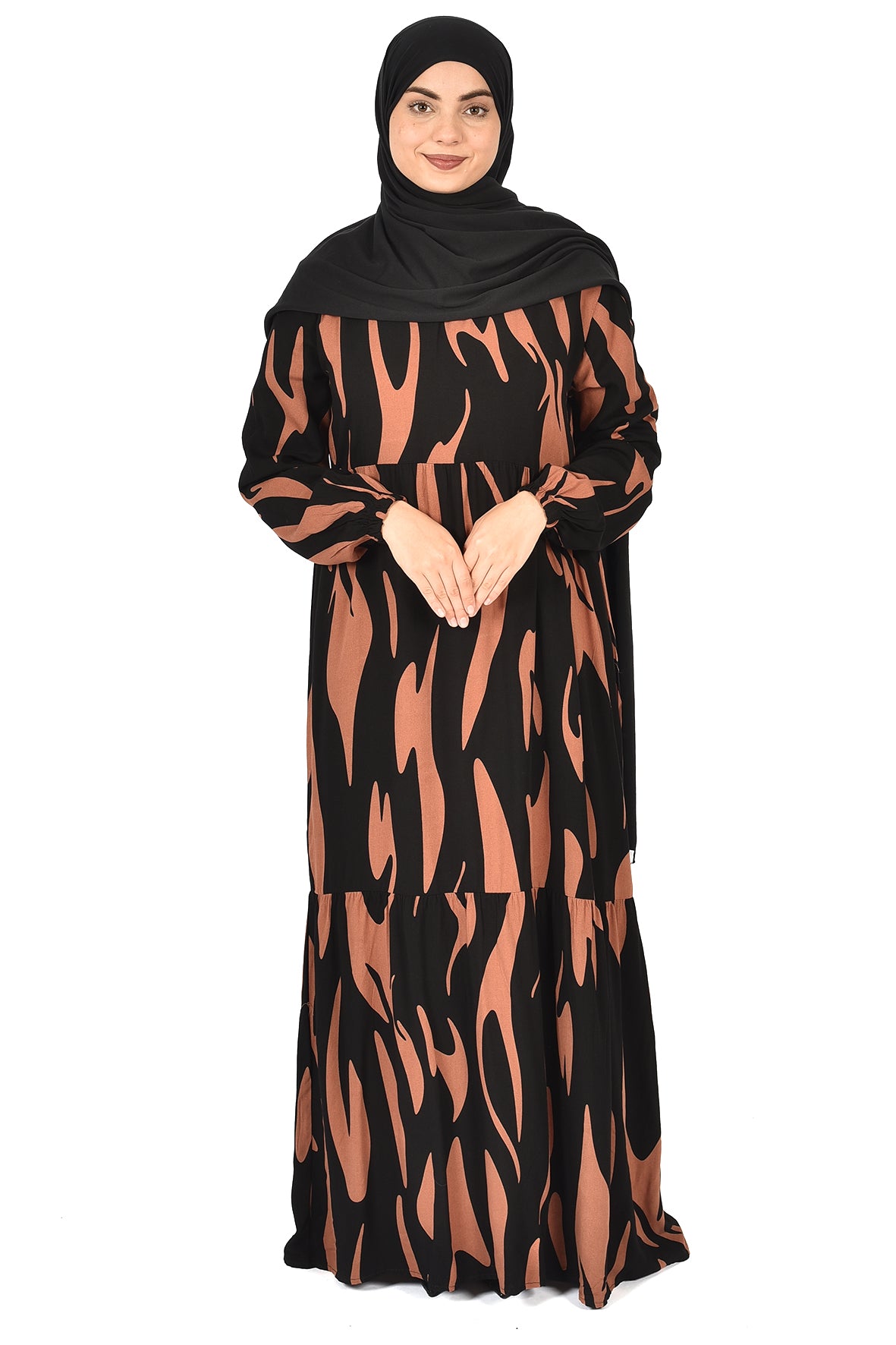 Black Abaya with Bold Copper Pattern ( guz dress )