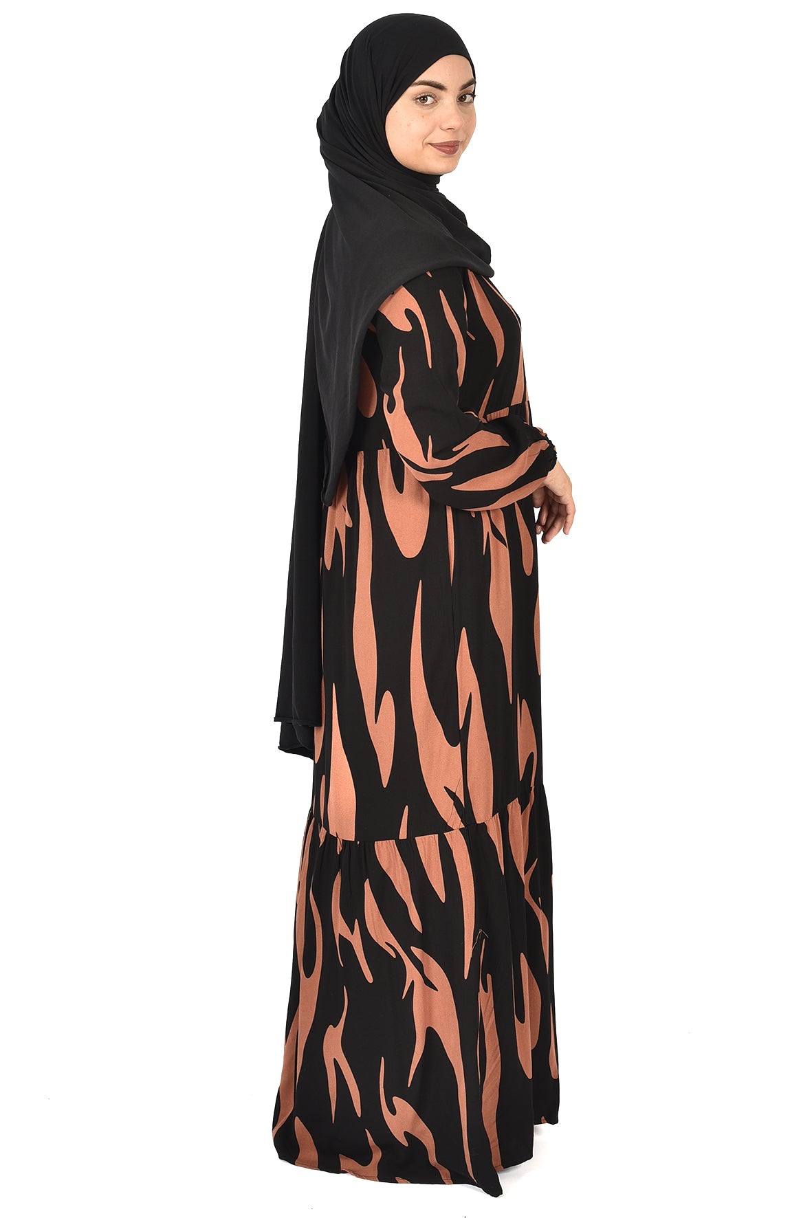 Black Abaya with Bold Copper Pattern ( guz dress )