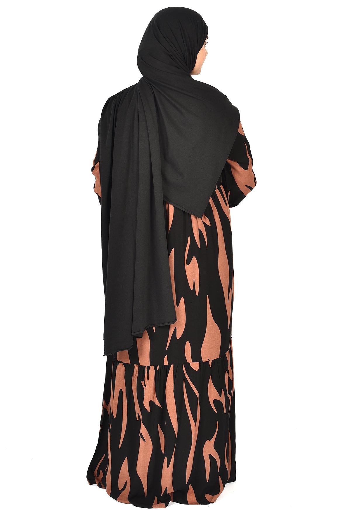 Black Abaya with Bold Copper Pattern ( guz dress )