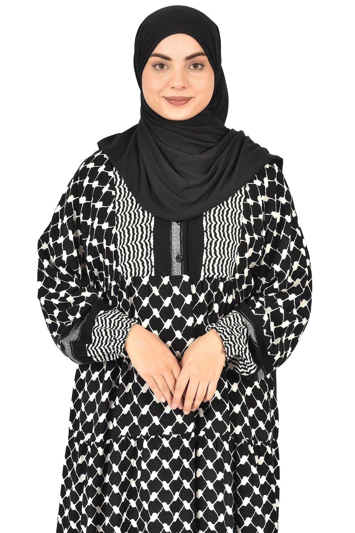 Abaya with Traditional Palestinian Keffiyeh Motif ( guz dress )