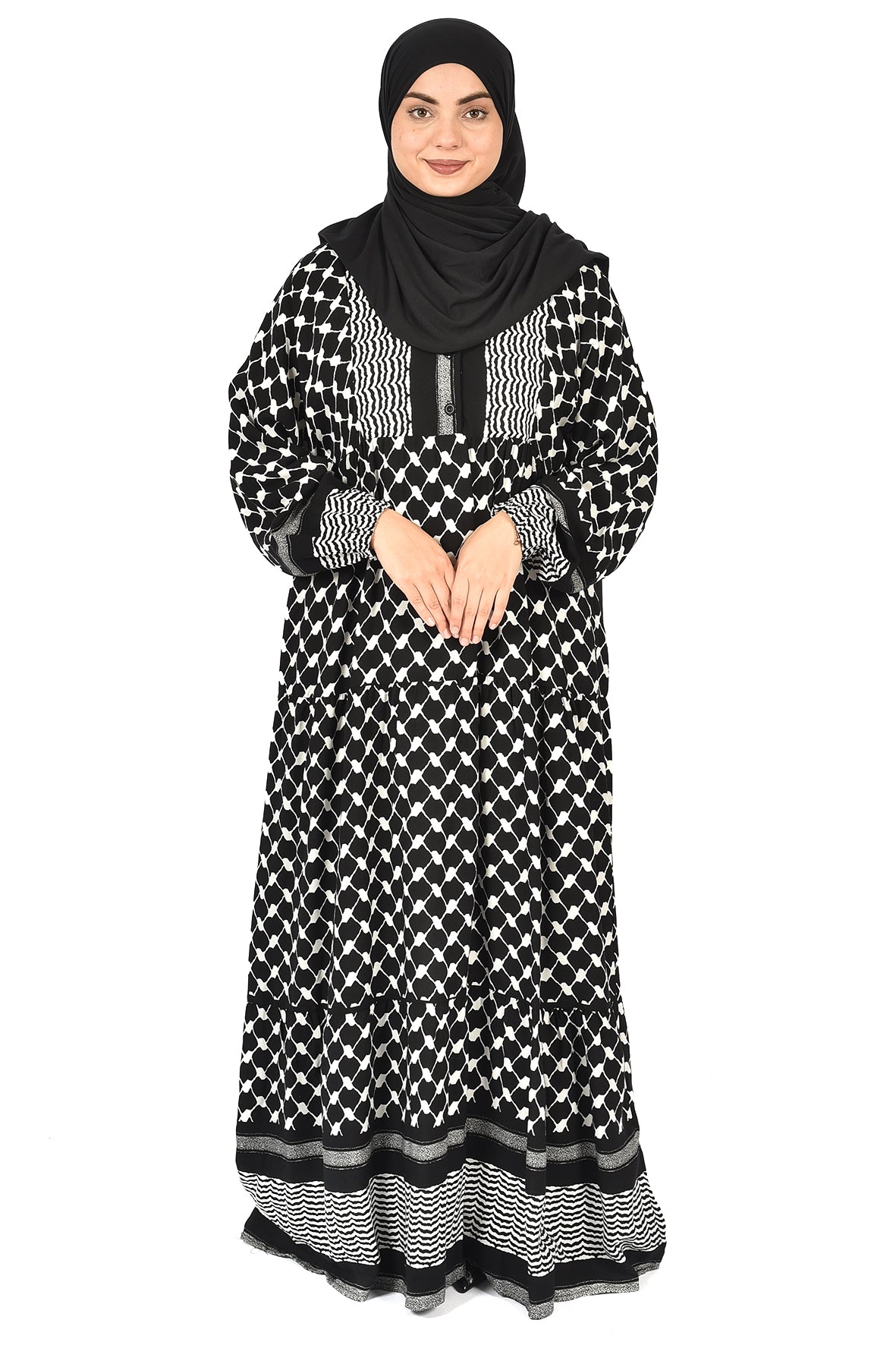 Abaya with Traditional Palestinian Keffiyeh Motif ( guz dress )