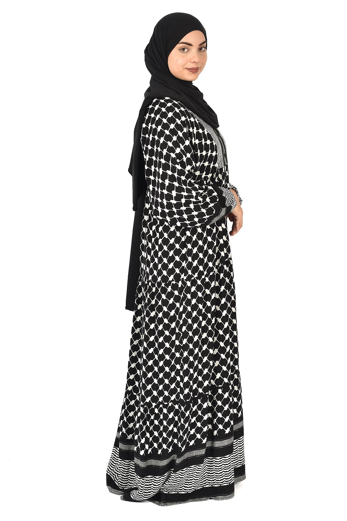 Abaya with Traditional Palestinian Keffiyeh Motif ( guz dress )