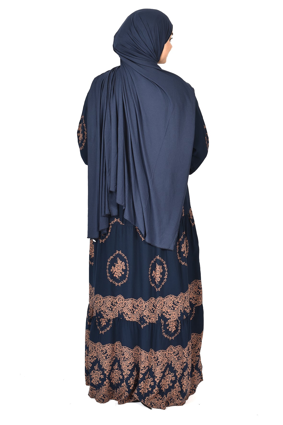 Royal Navy Abaya with Traditional Golden Print( guz dress )