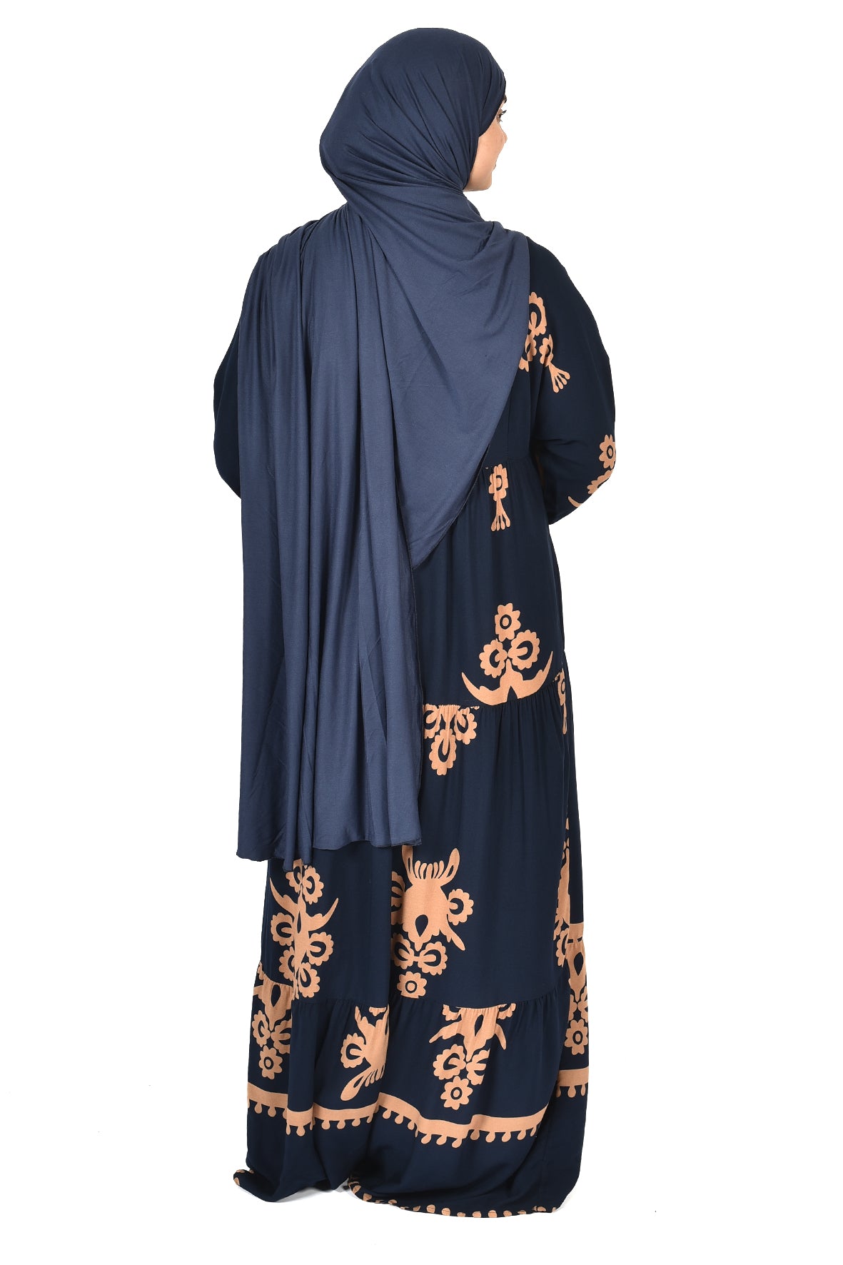 Navy Abaya with Bold Orange Folk-Inspired Embroidery ( guz dress )
