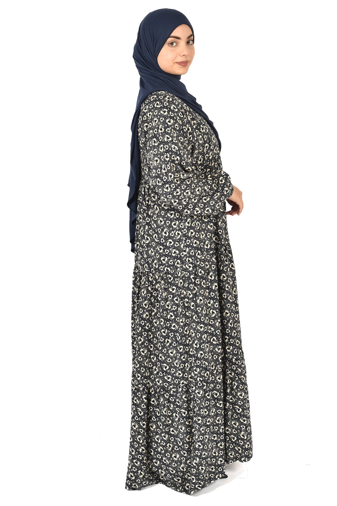 Black & White Floral Microprint Abaya – Elegance in the Details( guz dress )