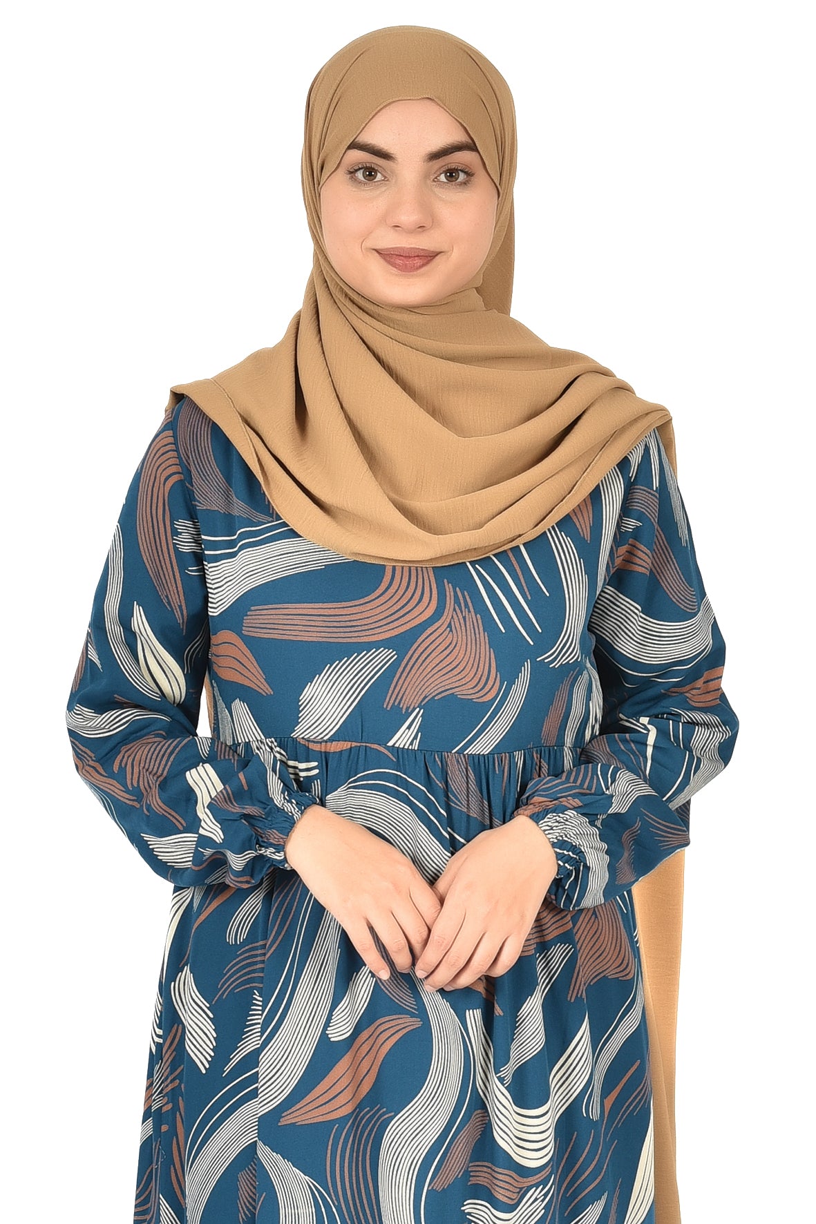 Turquoise Abaya with Abstract Wave Pattern – Modern & Elegant Touch ( guz dress )
