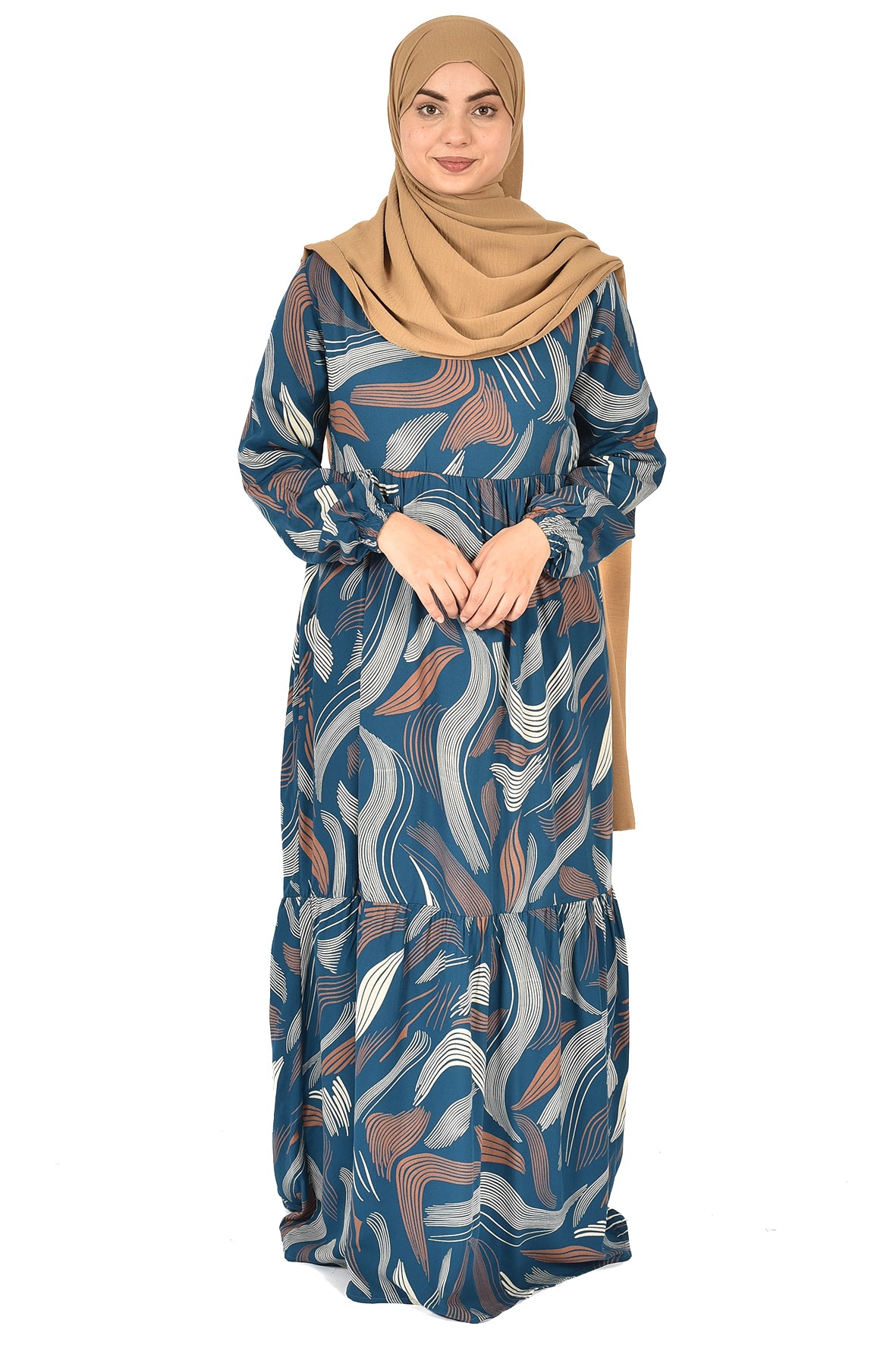 Turquoise Abaya with Abstract Wave Pattern – Modern & Elegant Touch ( guz dress )