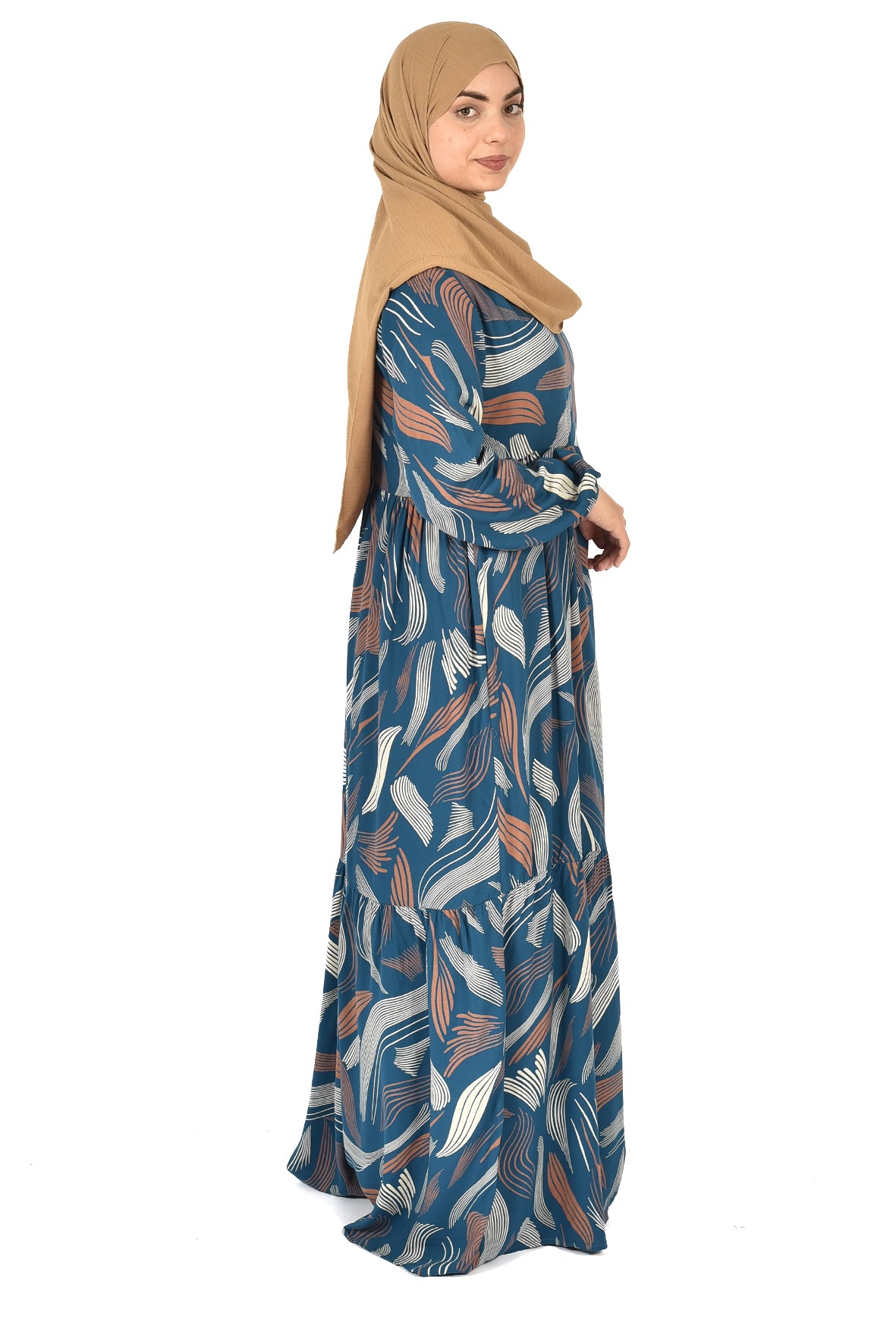 Turquoise Abaya with Abstract Wave Pattern – Modern & Elegant Touch ( guz dress )