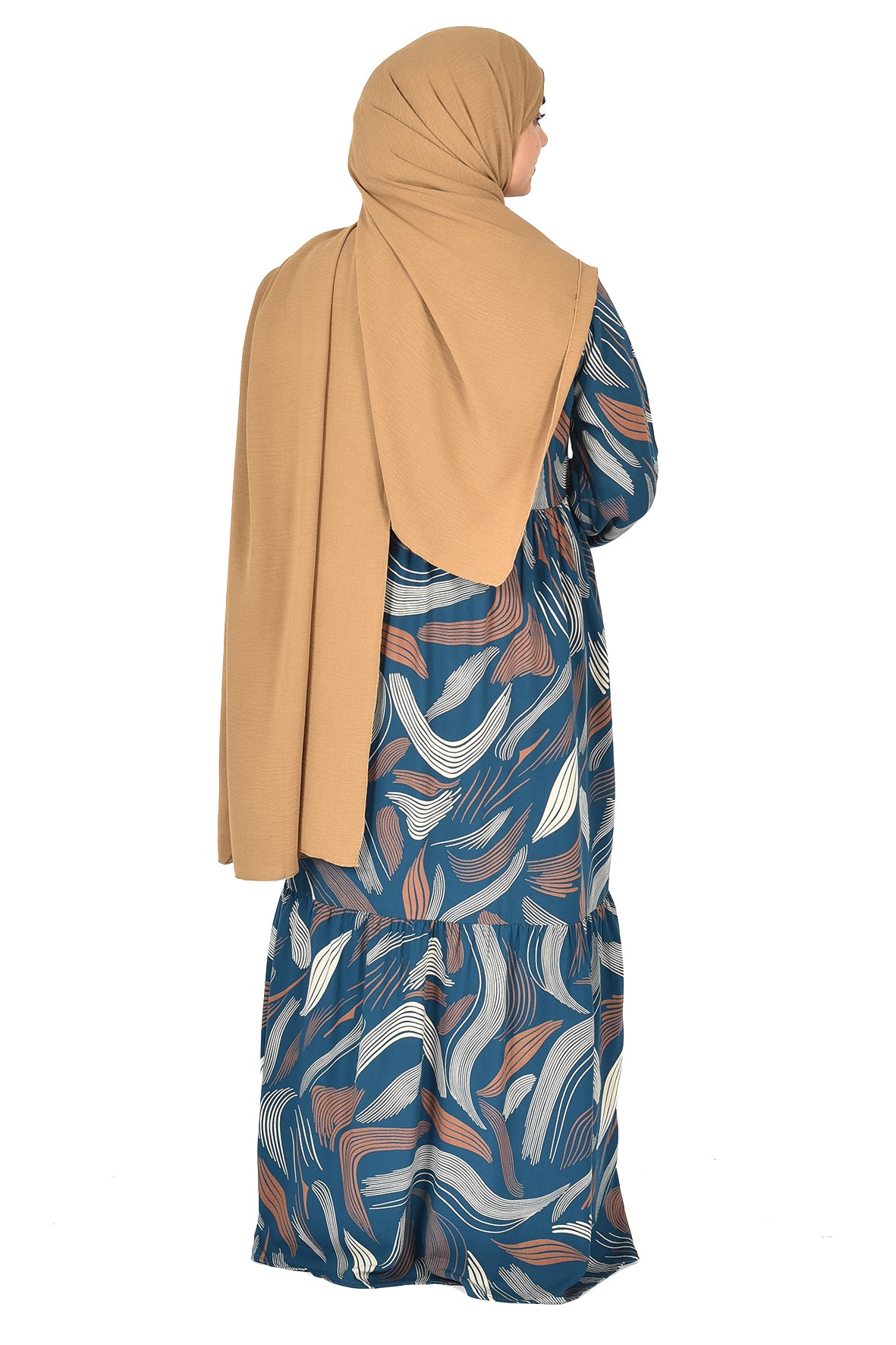 Turquoise Abaya with Abstract Wave Pattern – Modern & Elegant Touch ( guz dress )