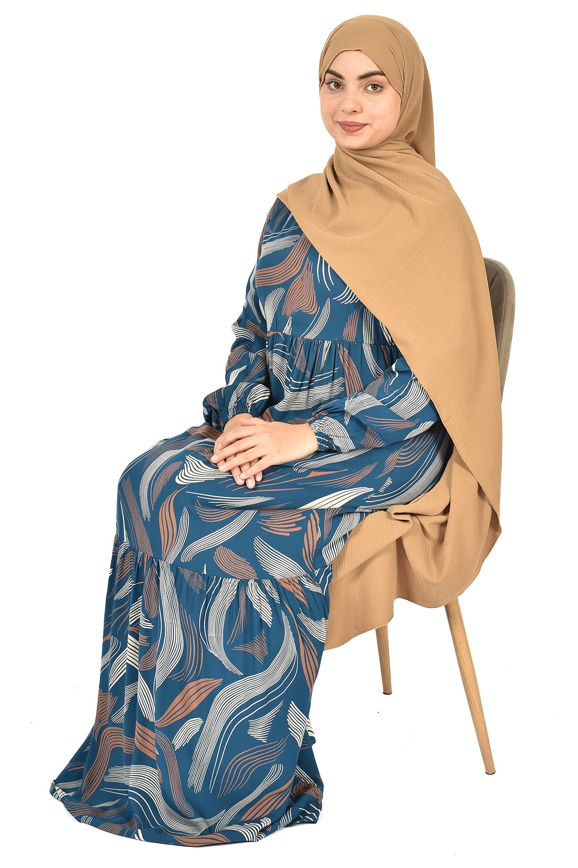 Turquoise Abaya with Abstract Wave Pattern – Modern & Elegant Touch ( guz dress )