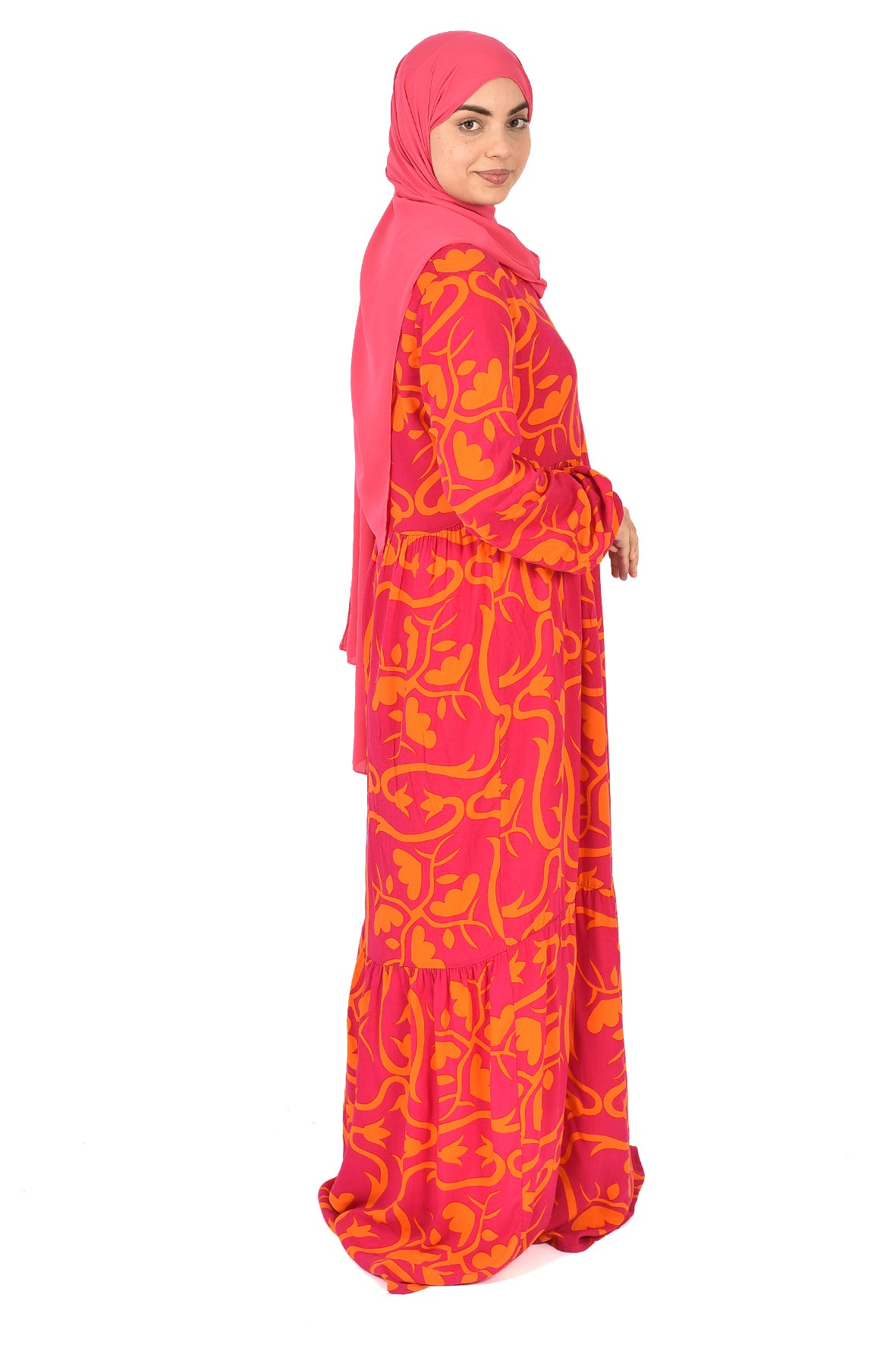 Pink Abaya with Orange Pattern ( guz dress )