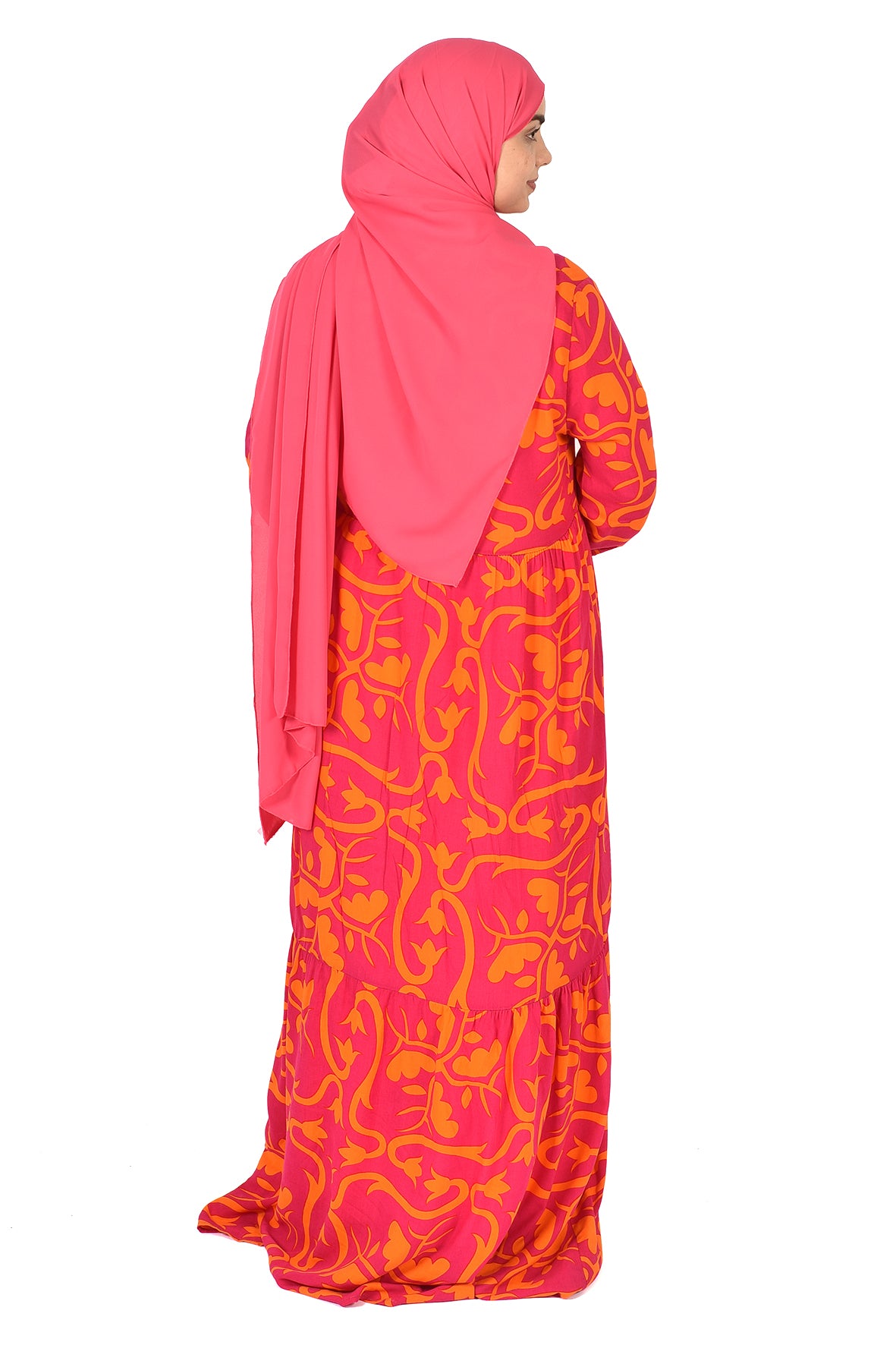 Pink Abaya with Orange Pattern ( guz dress )