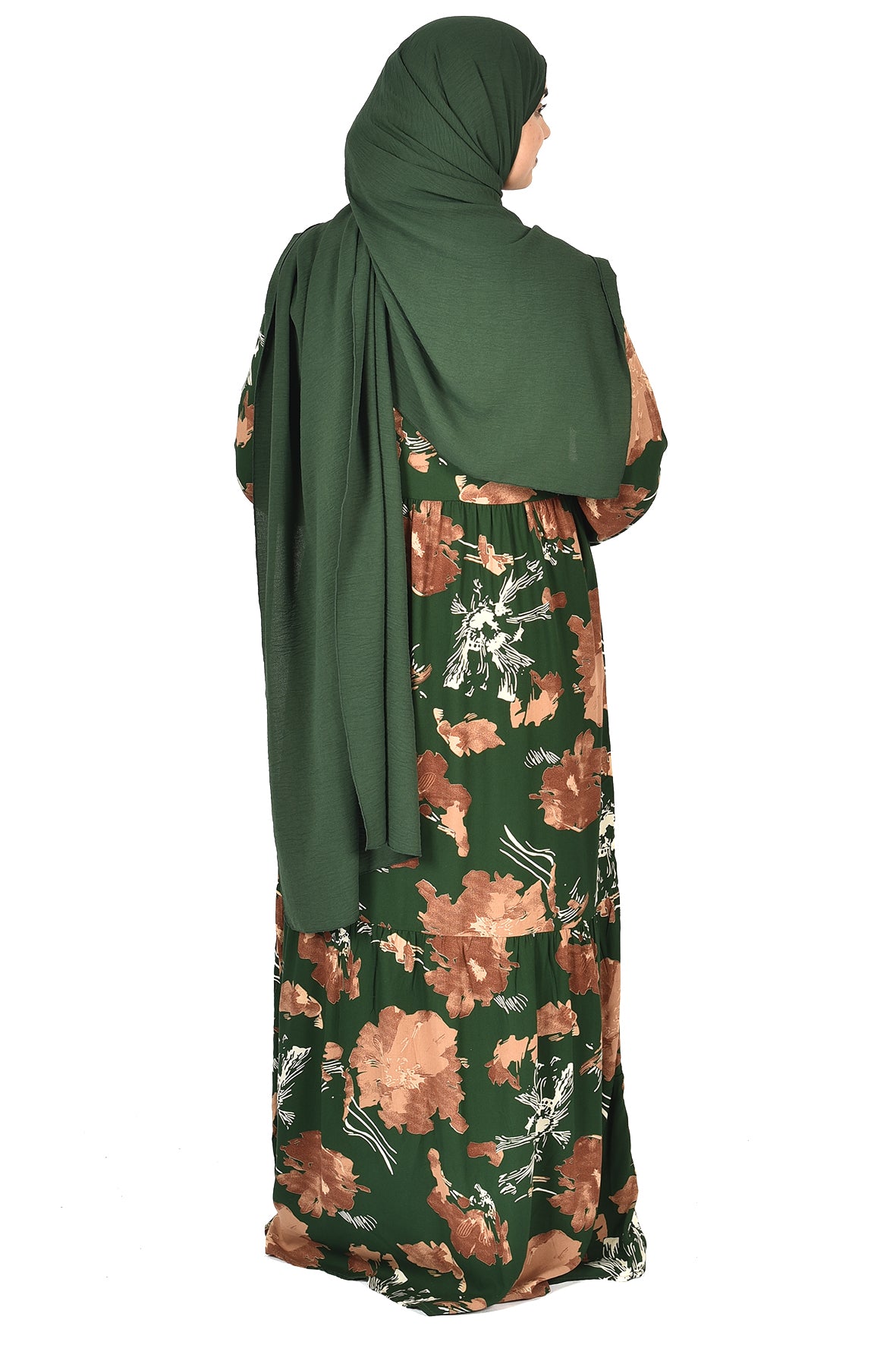 Green Abaya with Brown Floral Print ( guz dress )