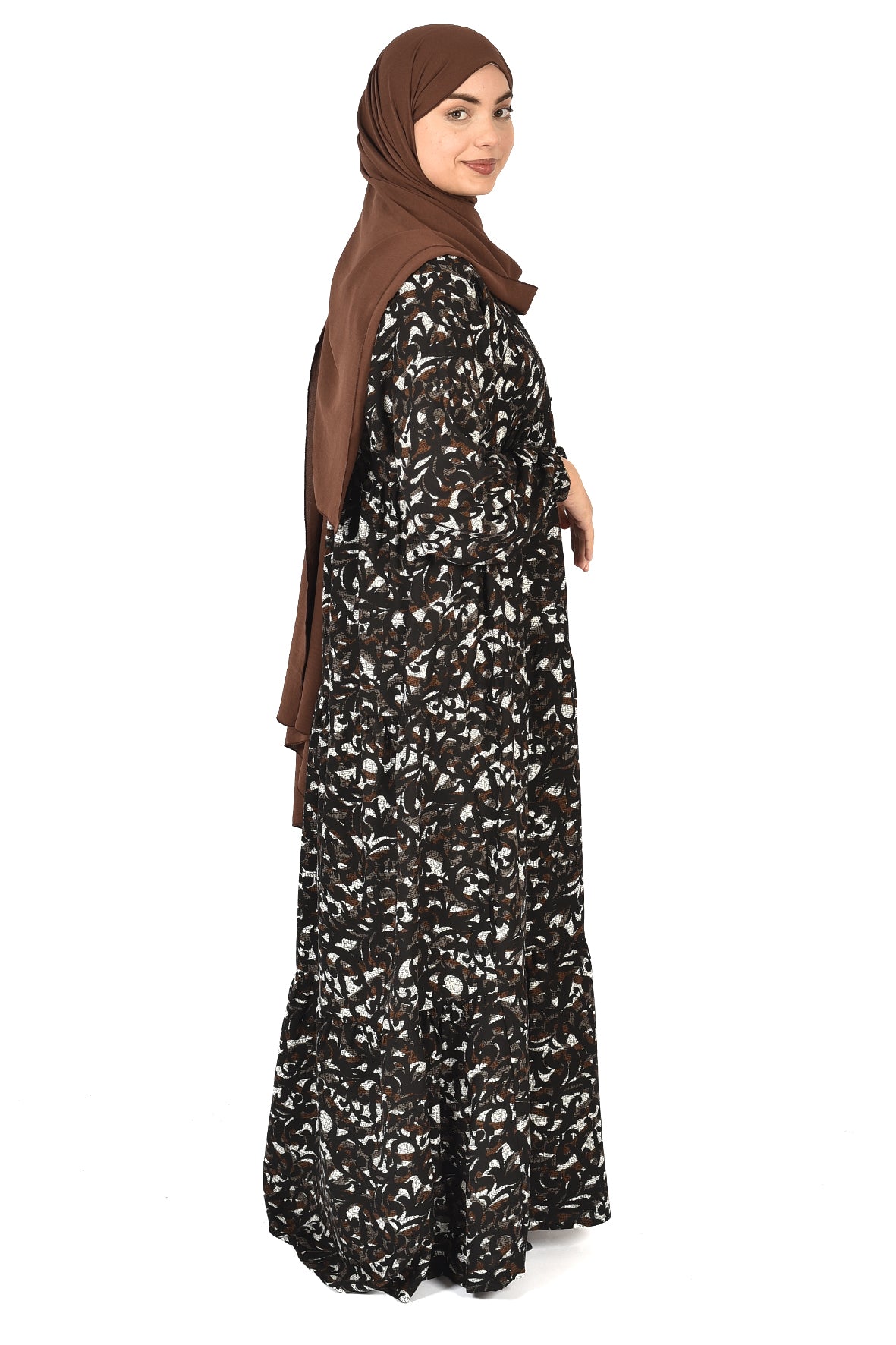 Black Abaya with Intricate Leaf Print – Subtle Sophistication ( GUZ DRESS )