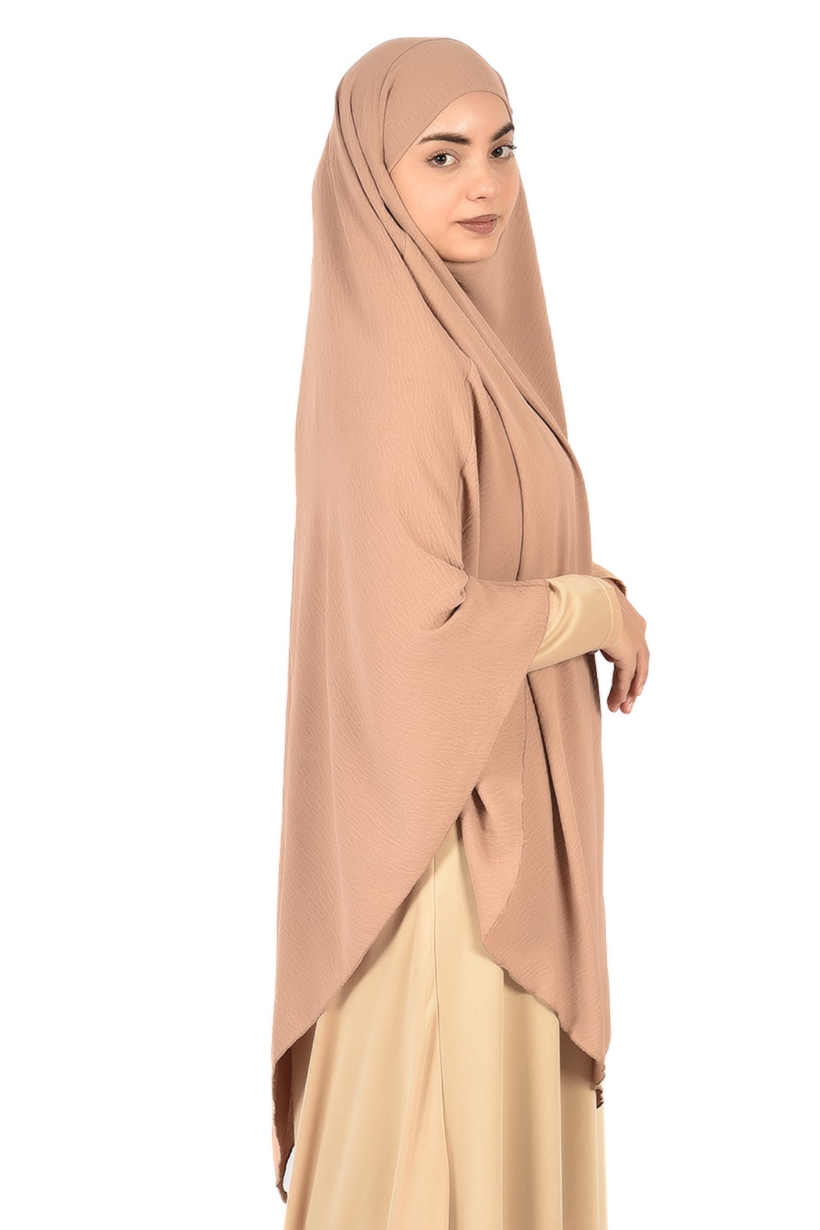 Women's Wide Fit Khimar – Blush Beige | Soft Crepe Fabric