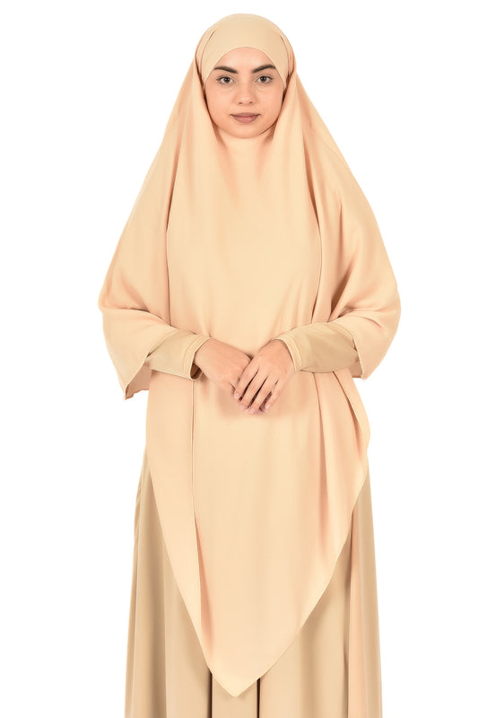 Women's Wide Fit Khimar – Light Beige | Soft Crepe Fabric