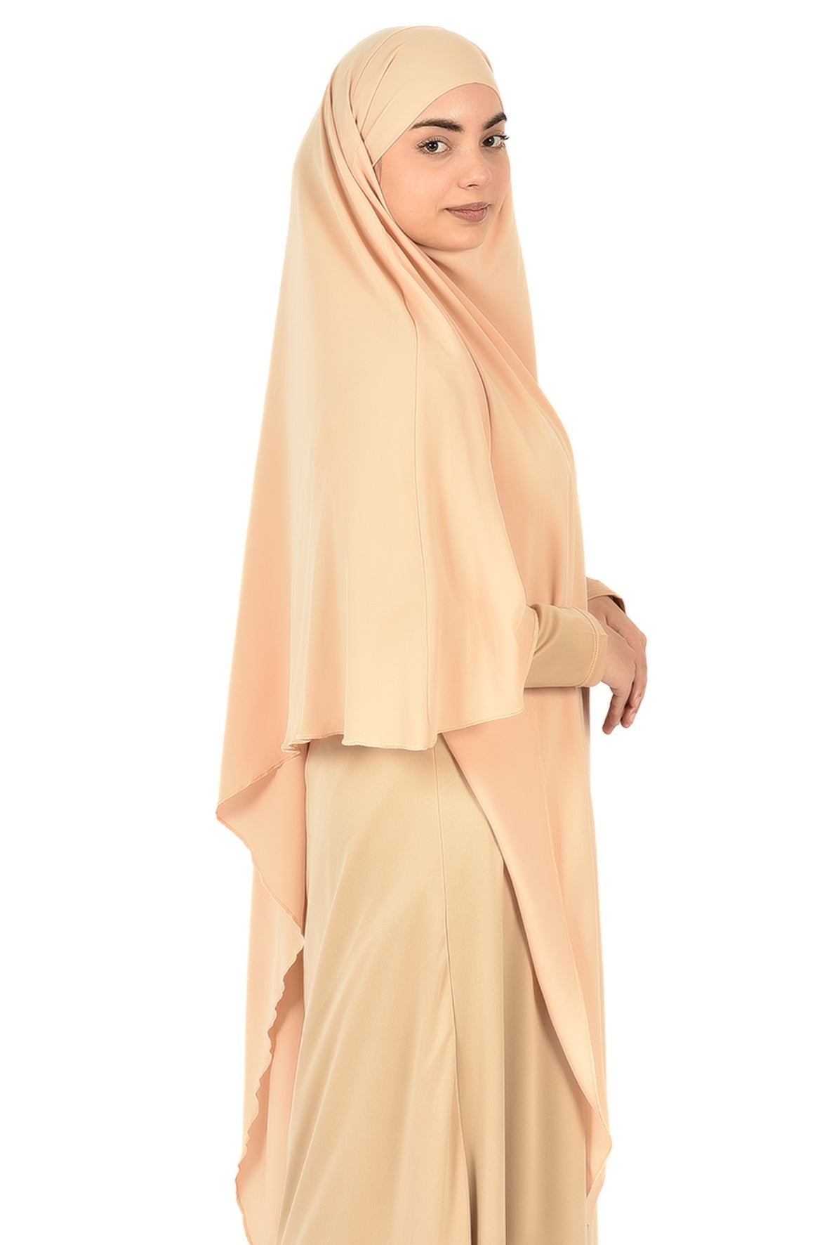 Women's Wide Fit Khimar – Light Beige | Soft Crepe Fabric