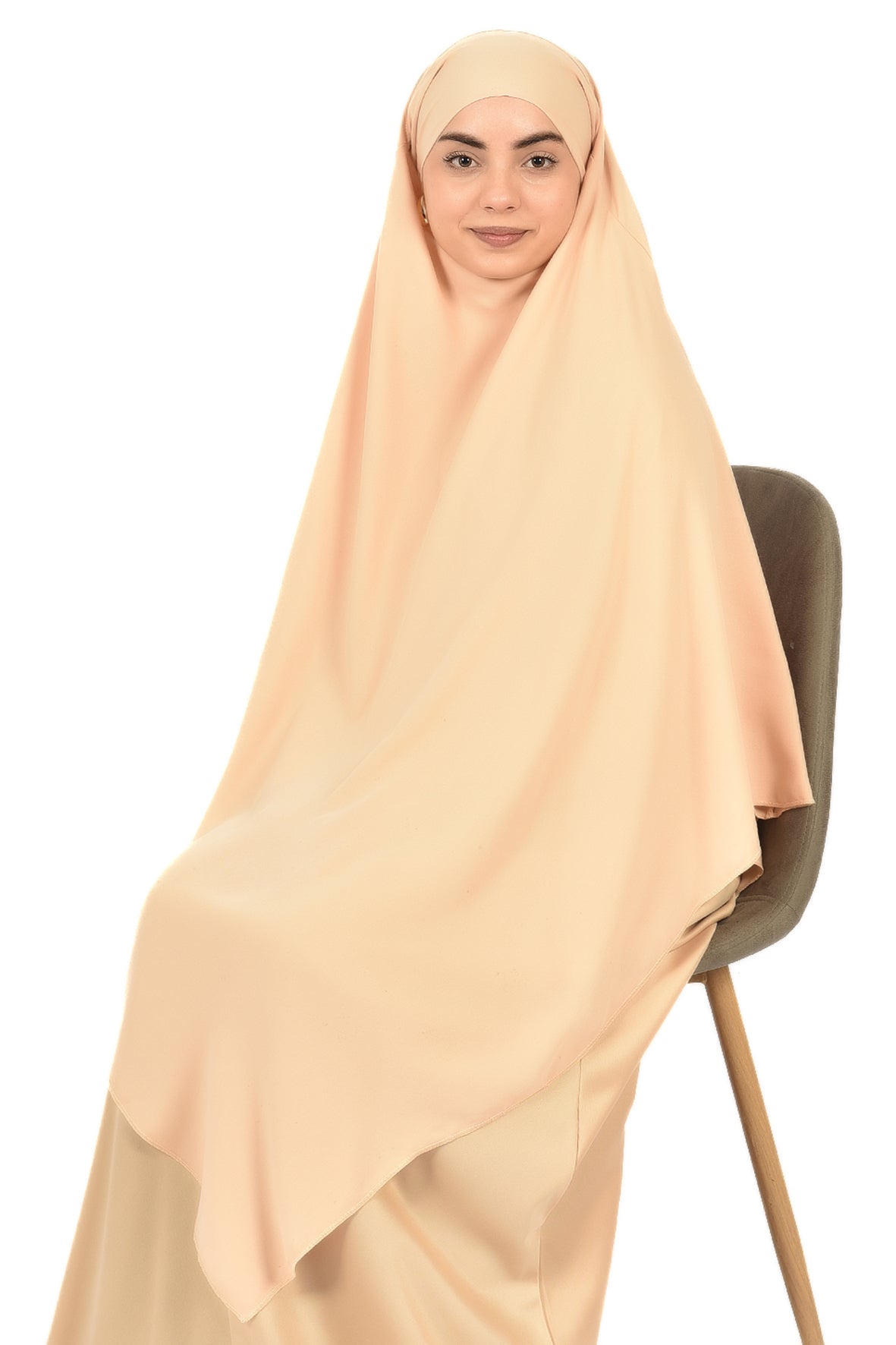Women's Wide Fit Khimar – Light Beige | Soft Crepe Fabric