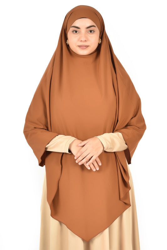 Elegant Women’s Khimar – Copper Brown, Soft Crepe Fabric
