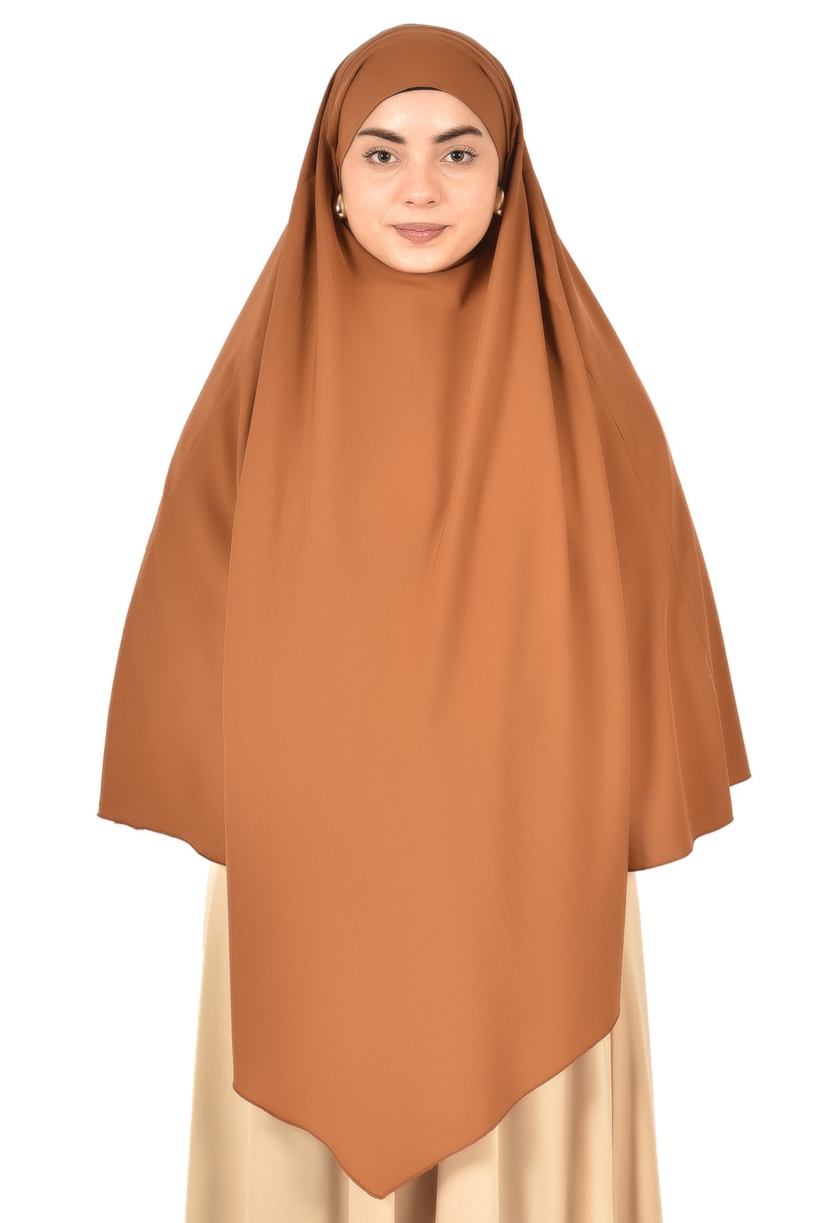 Elegant Women’s Khimar – Copper Brown, Soft Crepe Fabric
