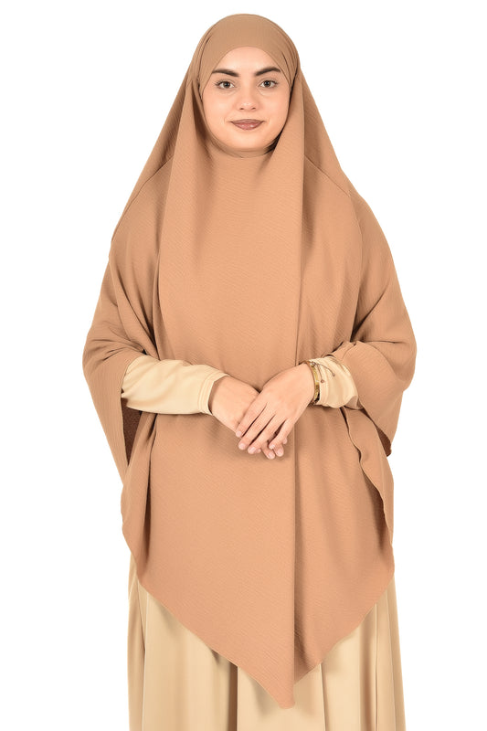 Elegant Women’s Khimar – Sandy Beige, Soft Crepe Fabric
