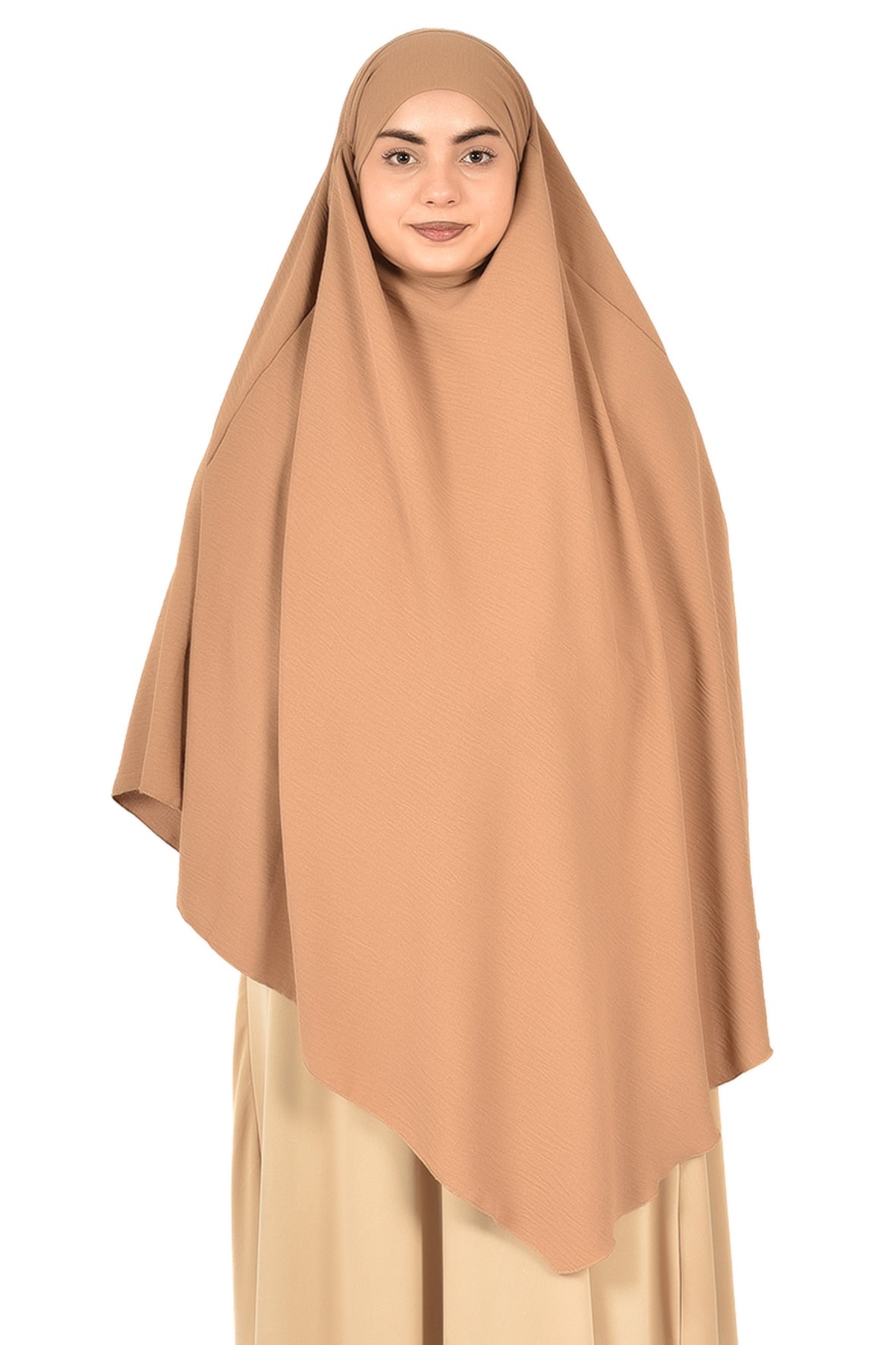 Elegant Women’s Khimar – Sandy Beige, Soft Crepe Fabric