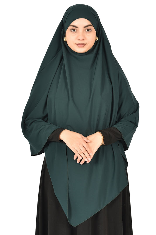 Elegant Women’s Khimar – Dark Olive Green, Soft Crepe Fabric