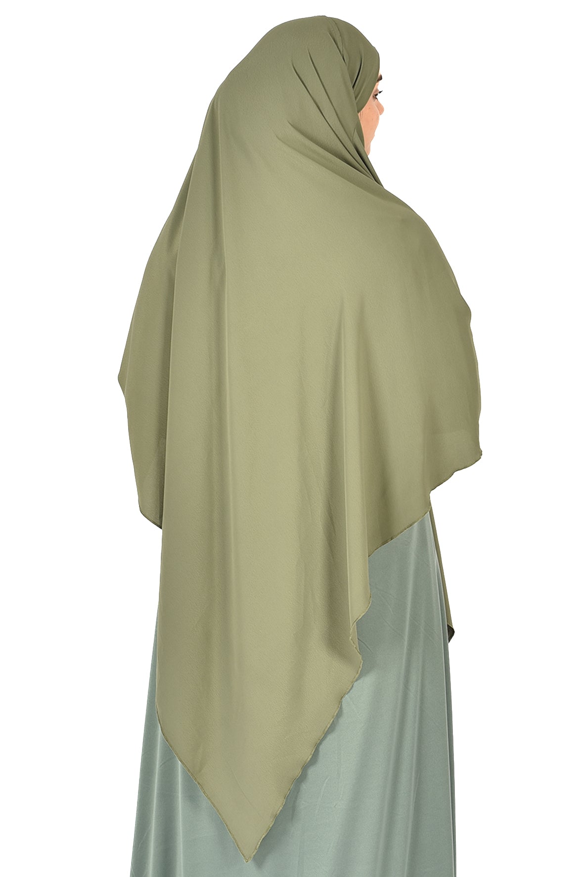 Elegant Women’s Khimar – Light Olive Green, Soft Crepe Fabric