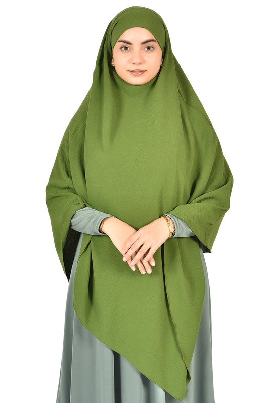 Elegant Women’s Khimar – Fresh Grass Green, Soft Crepe Fabric