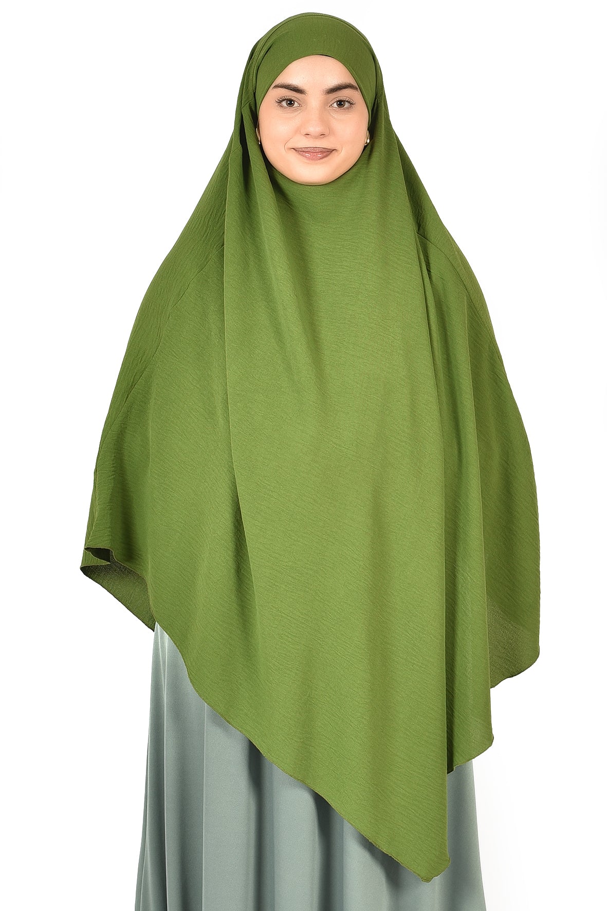 Elegant Women’s Khimar – Fresh Grass Green, Soft Crepe Fabric