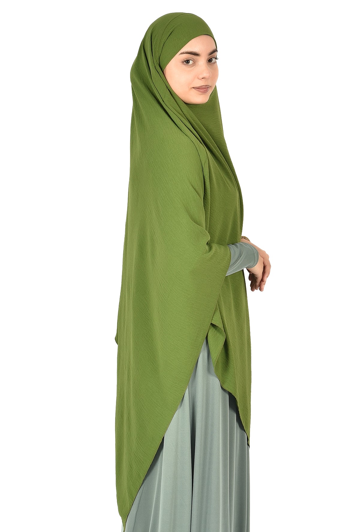 Elegant Women’s Khimar – Fresh Grass Green, Soft Crepe Fabric