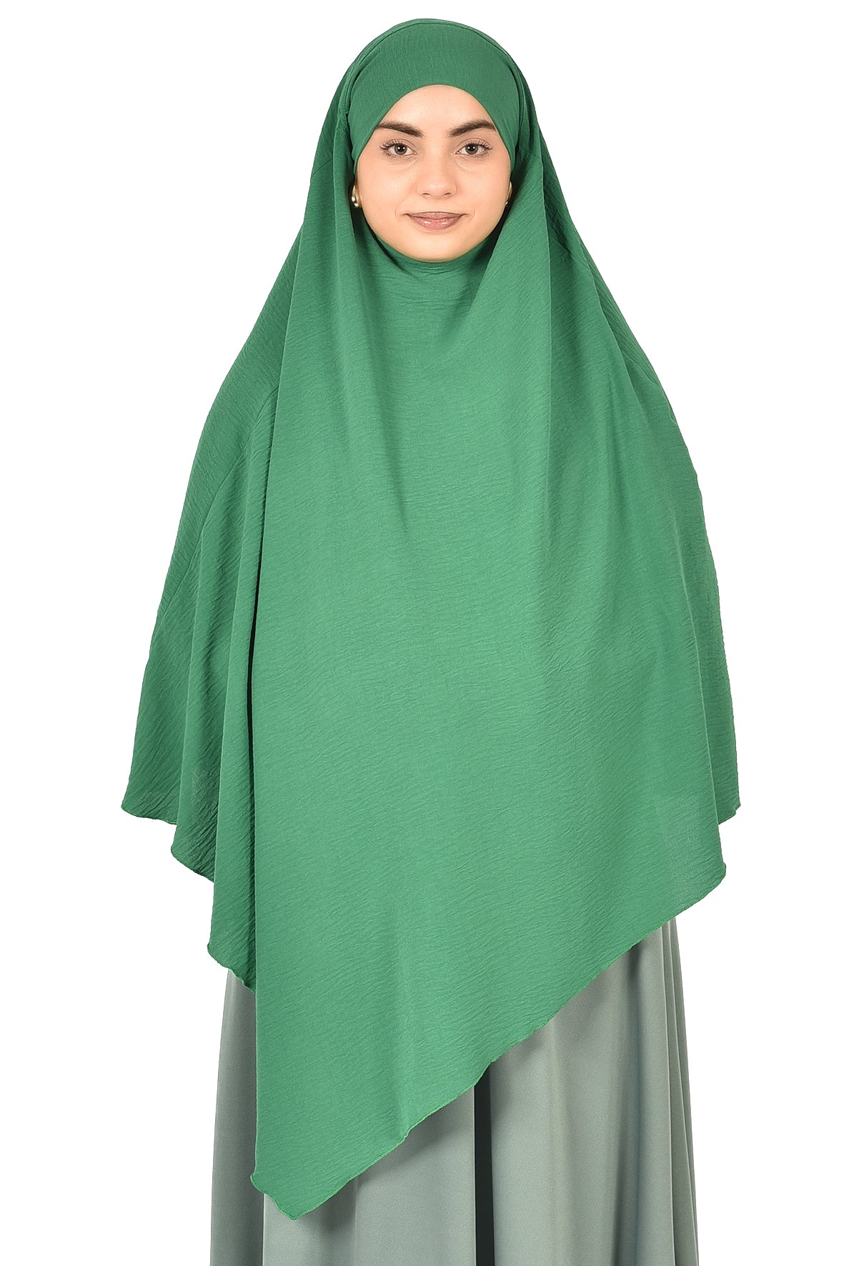 Elegant Women’s Khimar – Light Emerald Green, Soft Crepe Fabric