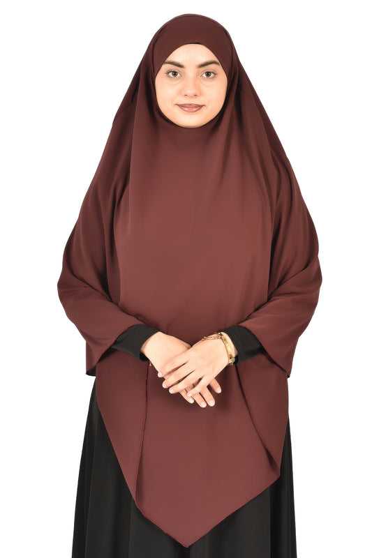 Elegant Women’s Khimar – Dark Chocolate Brown, Soft Crepe Fabric