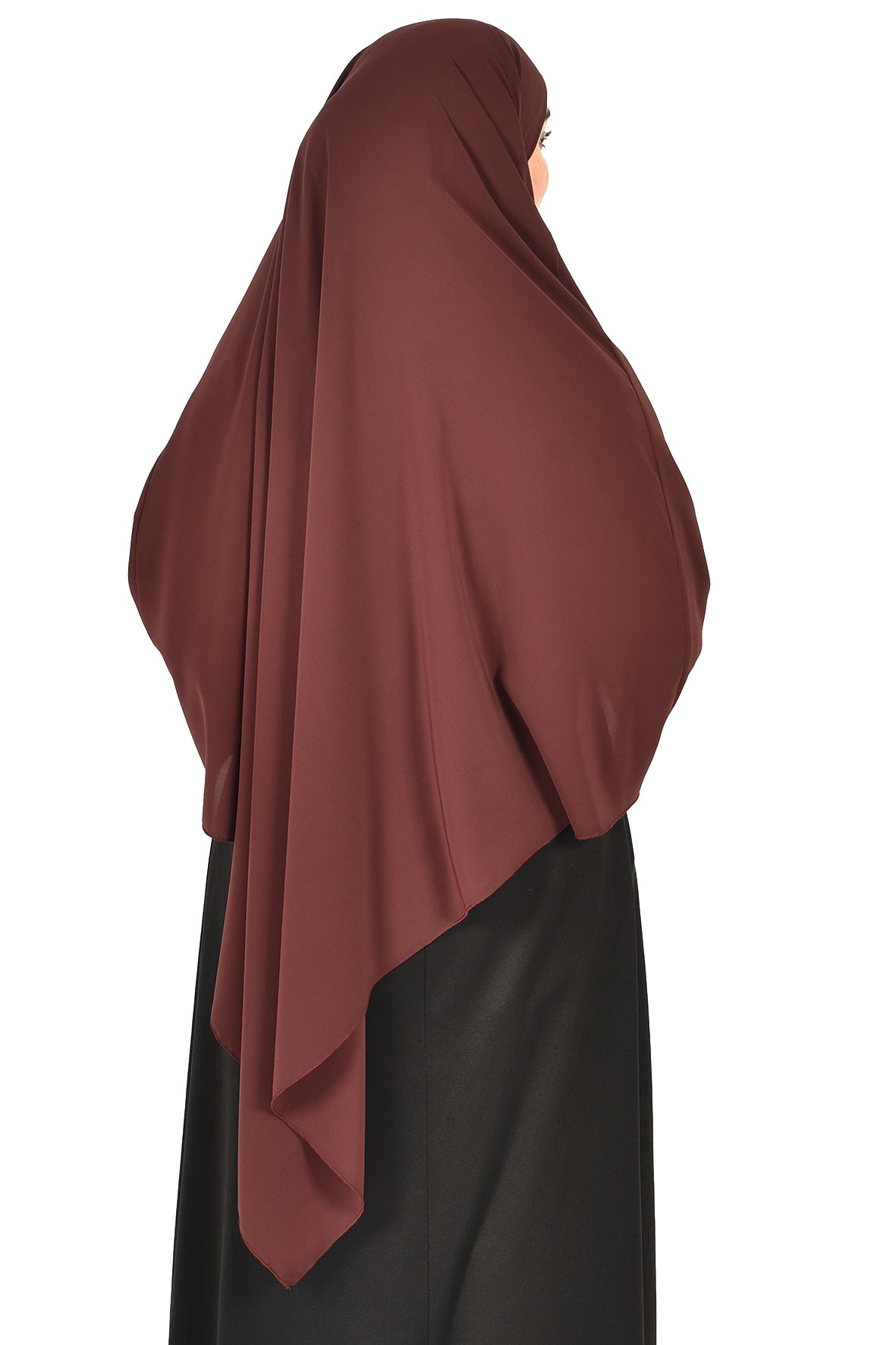 Elegant Women’s Khimar – Dark Chocolate Brown, Soft Crepe Fabric