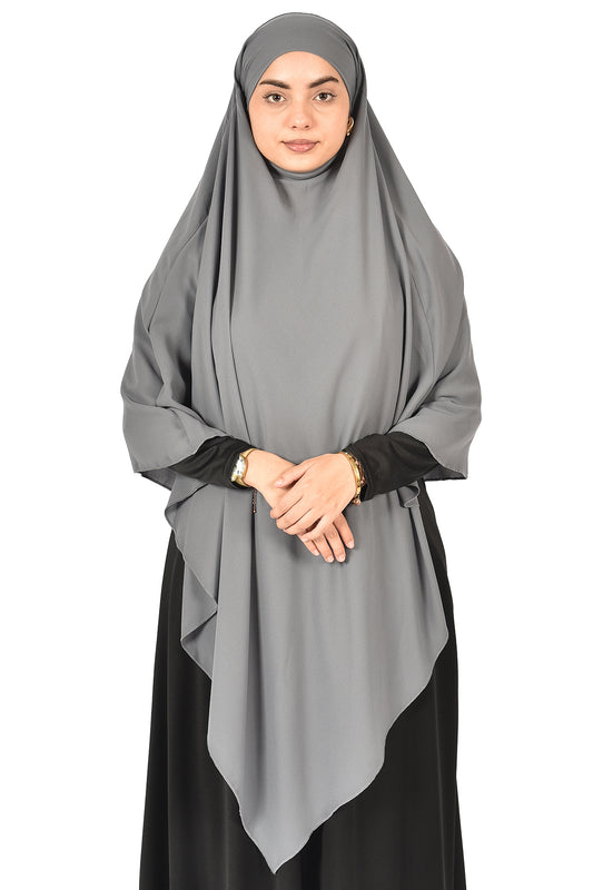 Elegant Women’s Khimar – Dark Gray, Lightweight Crepe Fabric
