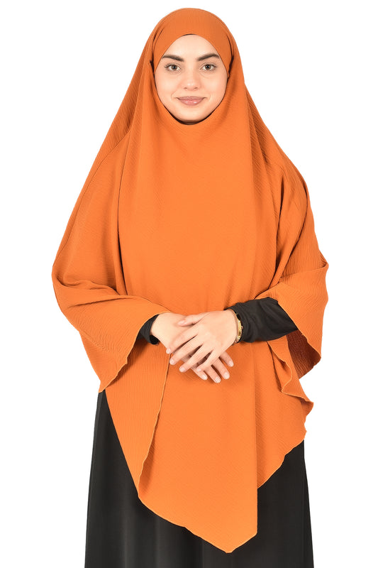 Elegant Women’s Khimar – Light Orange, Soft Crepe Fabric