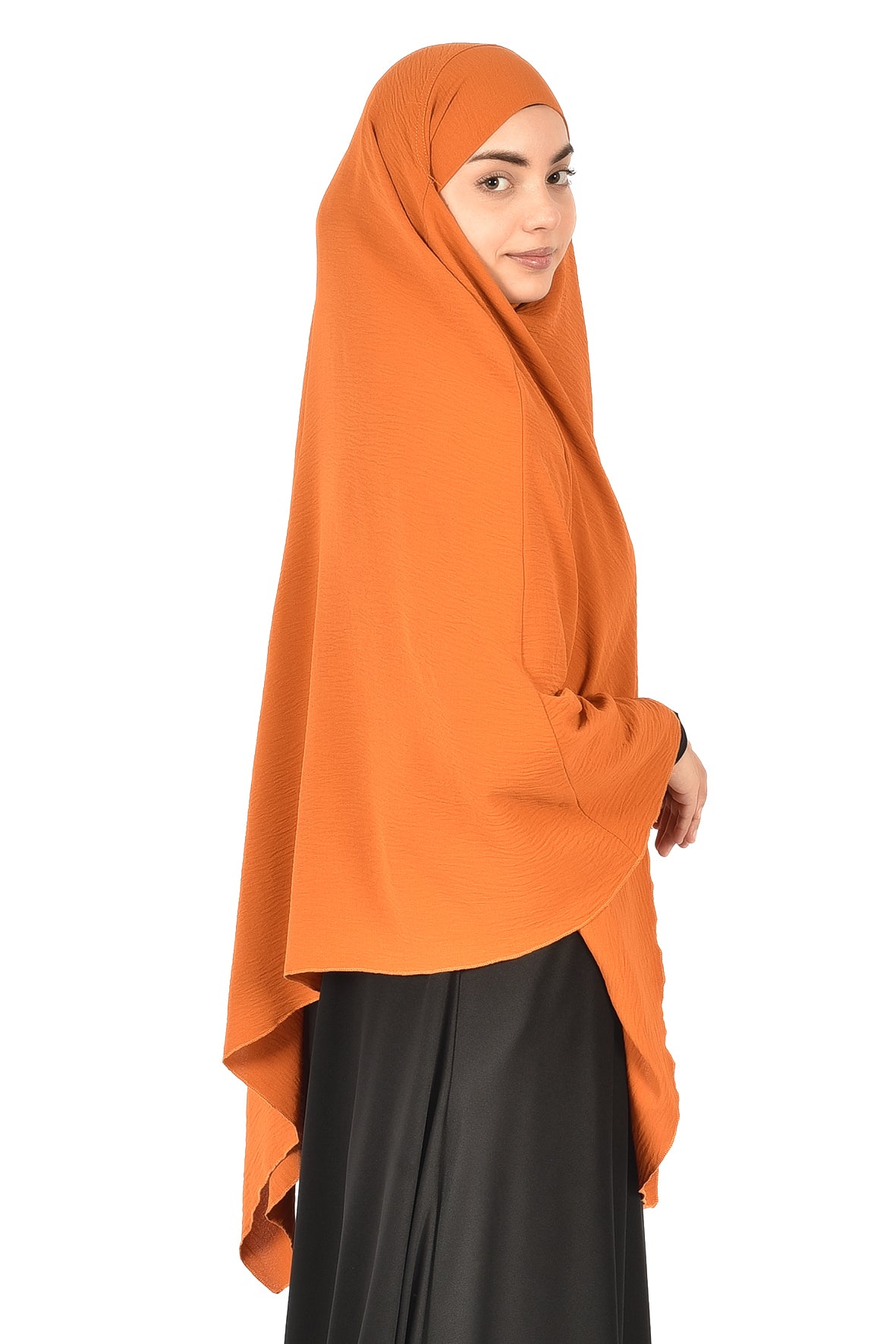 Elegant Women’s Khimar – Light Orange, Soft Crepe Fabric