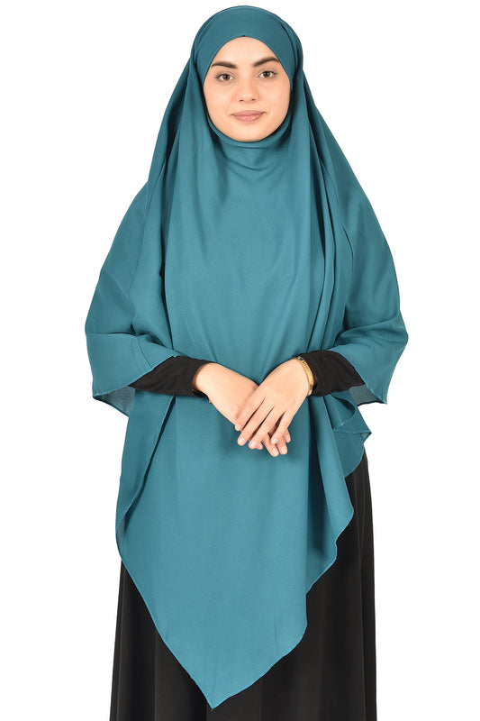 Elegant Women’s Khimar – Dark Teal Blue, Soft Crepe Fabric