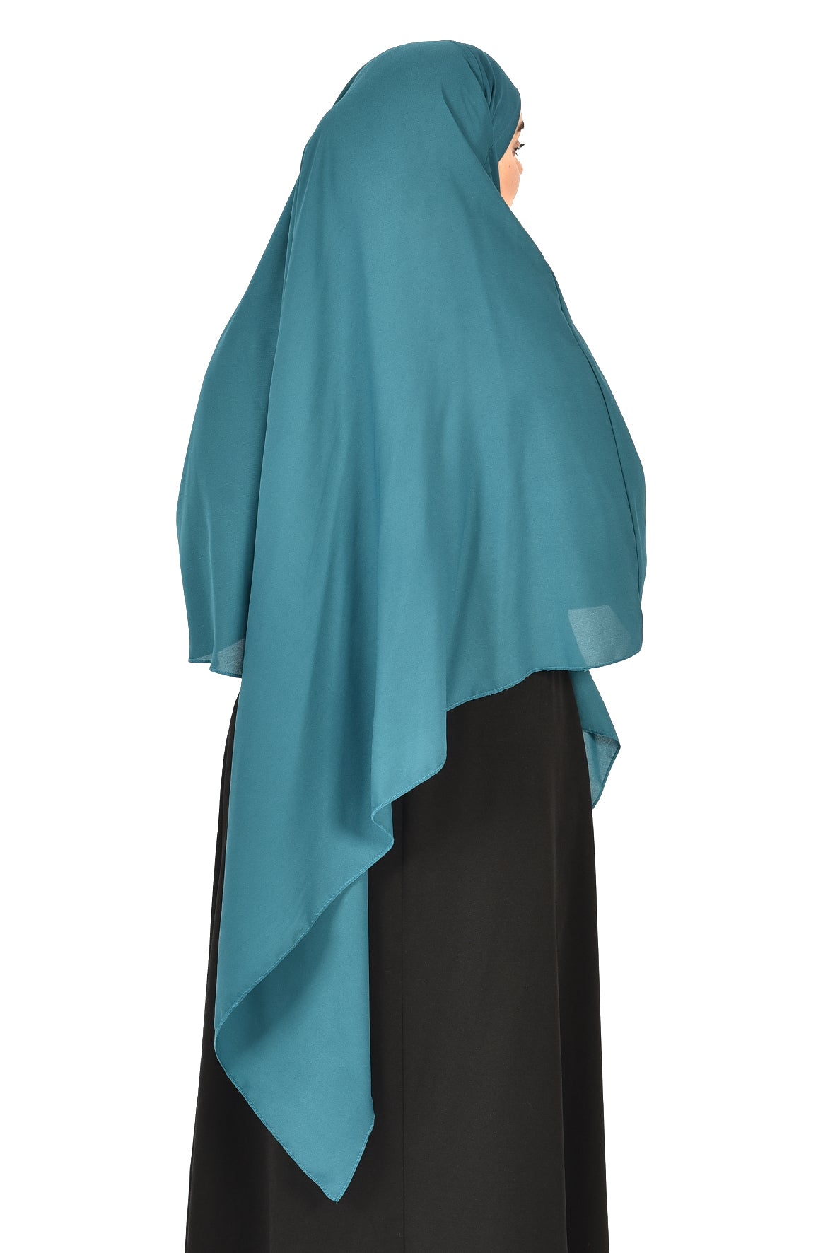 Elegant Women’s Khimar – Dark Teal Blue, Soft Crepe Fabric