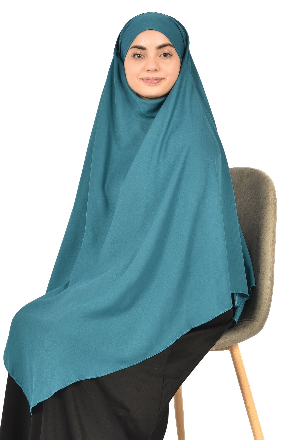 Elegant Women’s Khimar – Dark Teal Blue, Soft Crepe Fabric