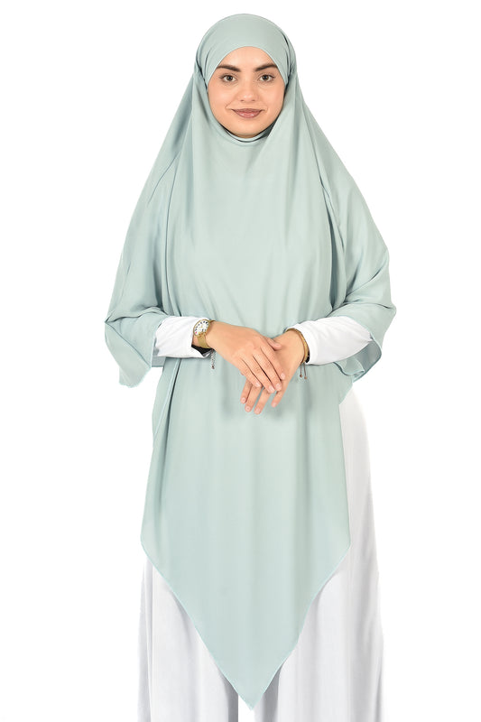 Elegant Women’s Khimar – Light Mint Green, Soft Crepe Fabric
