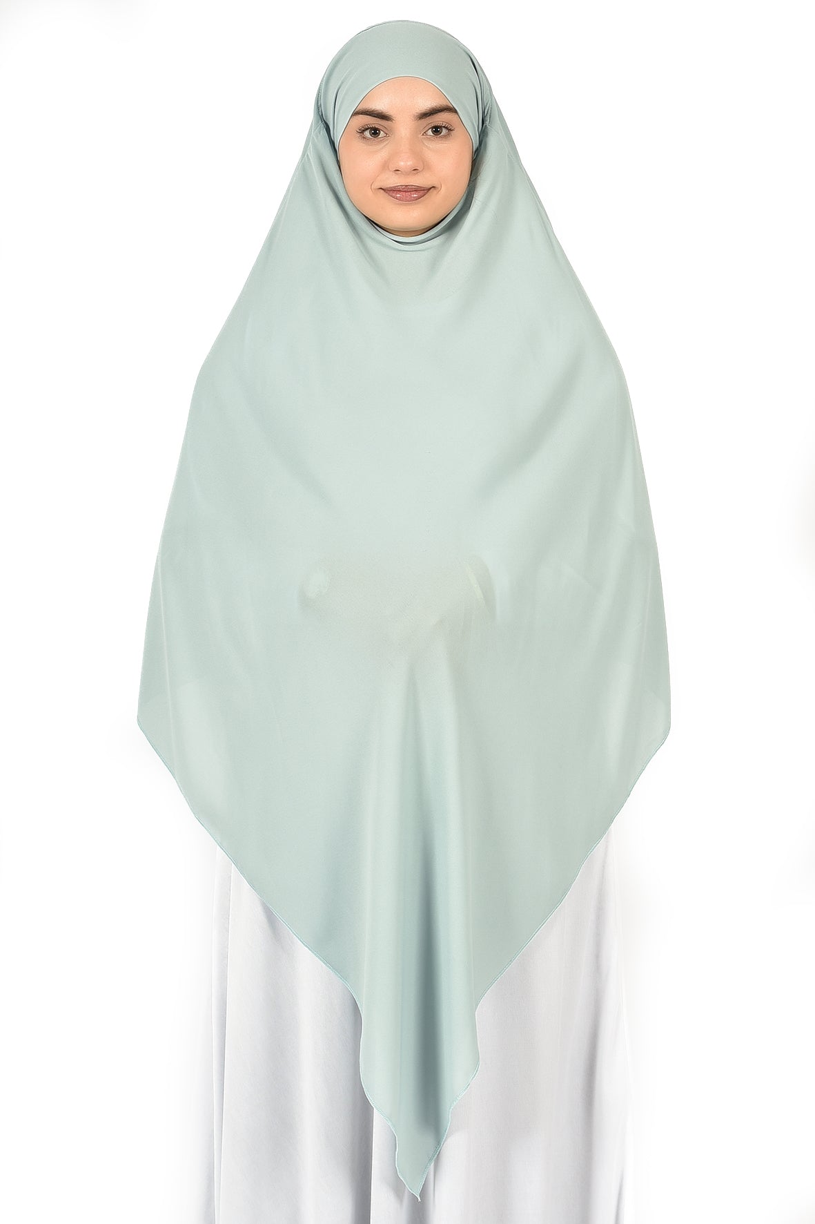Elegant Women’s Khimar – Light Mint Green, Soft Crepe Fabric