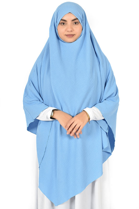 Elegant Women’s Khimar – Sky Blue, Soft Crepe Fabric